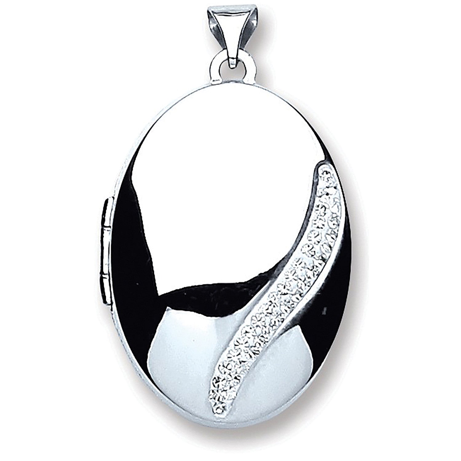 Silver Oval with Crystals Locket - Silver