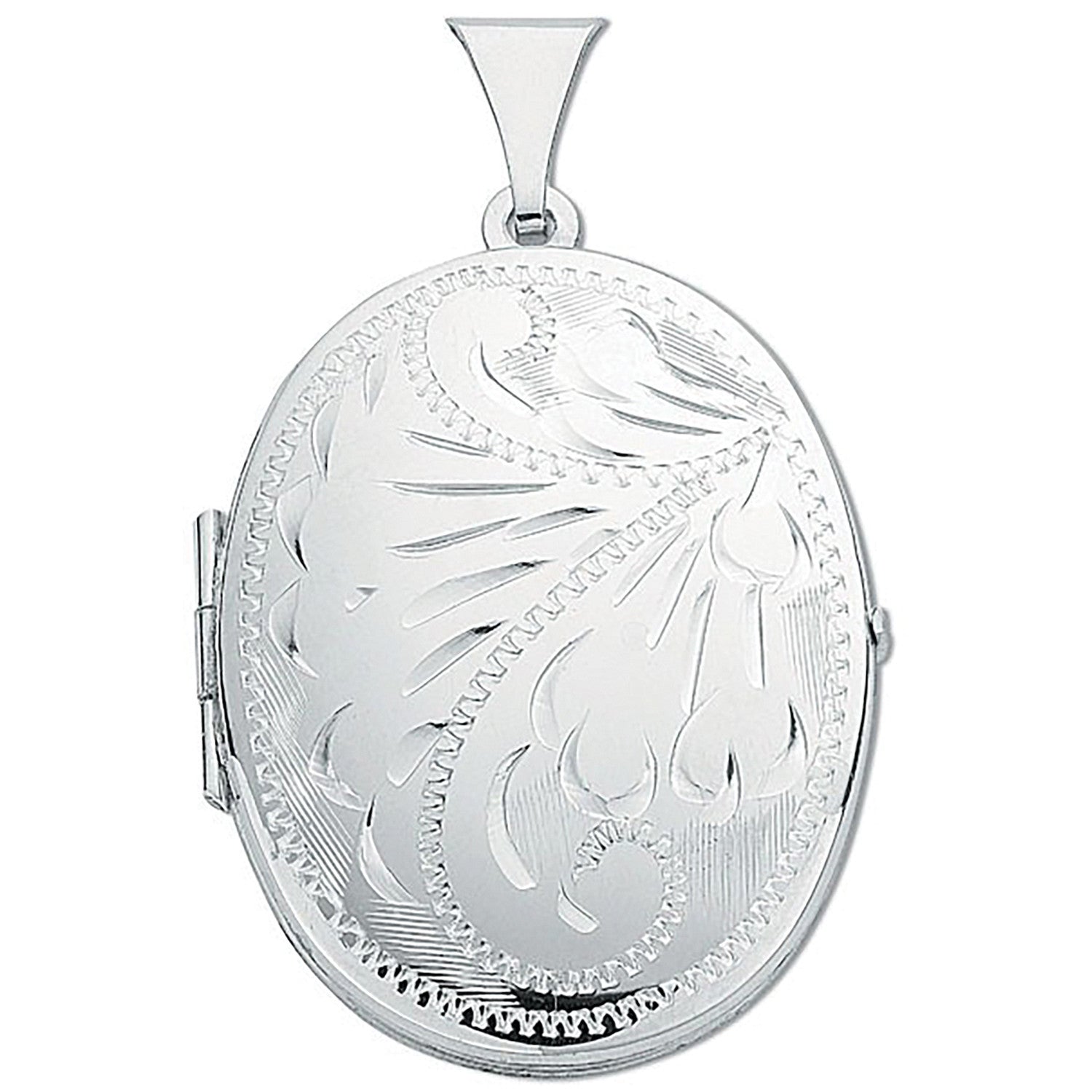Silver Medium Engraved Oval Shaped Locket - Silver
