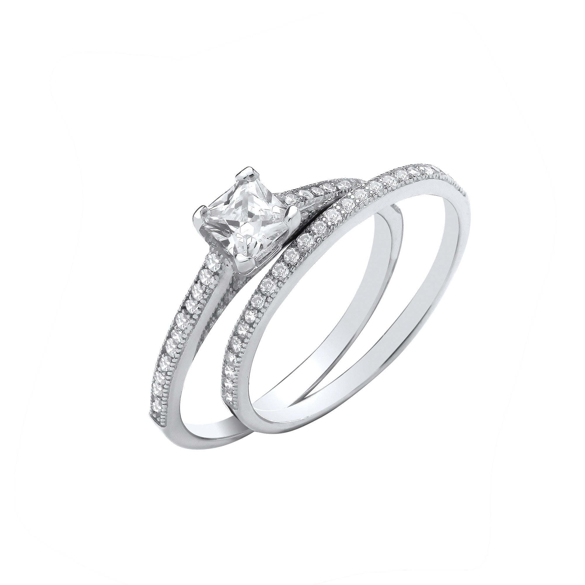 Silver Bridal Set P/Cut Centre Cubic Zirconia Half ET Rings