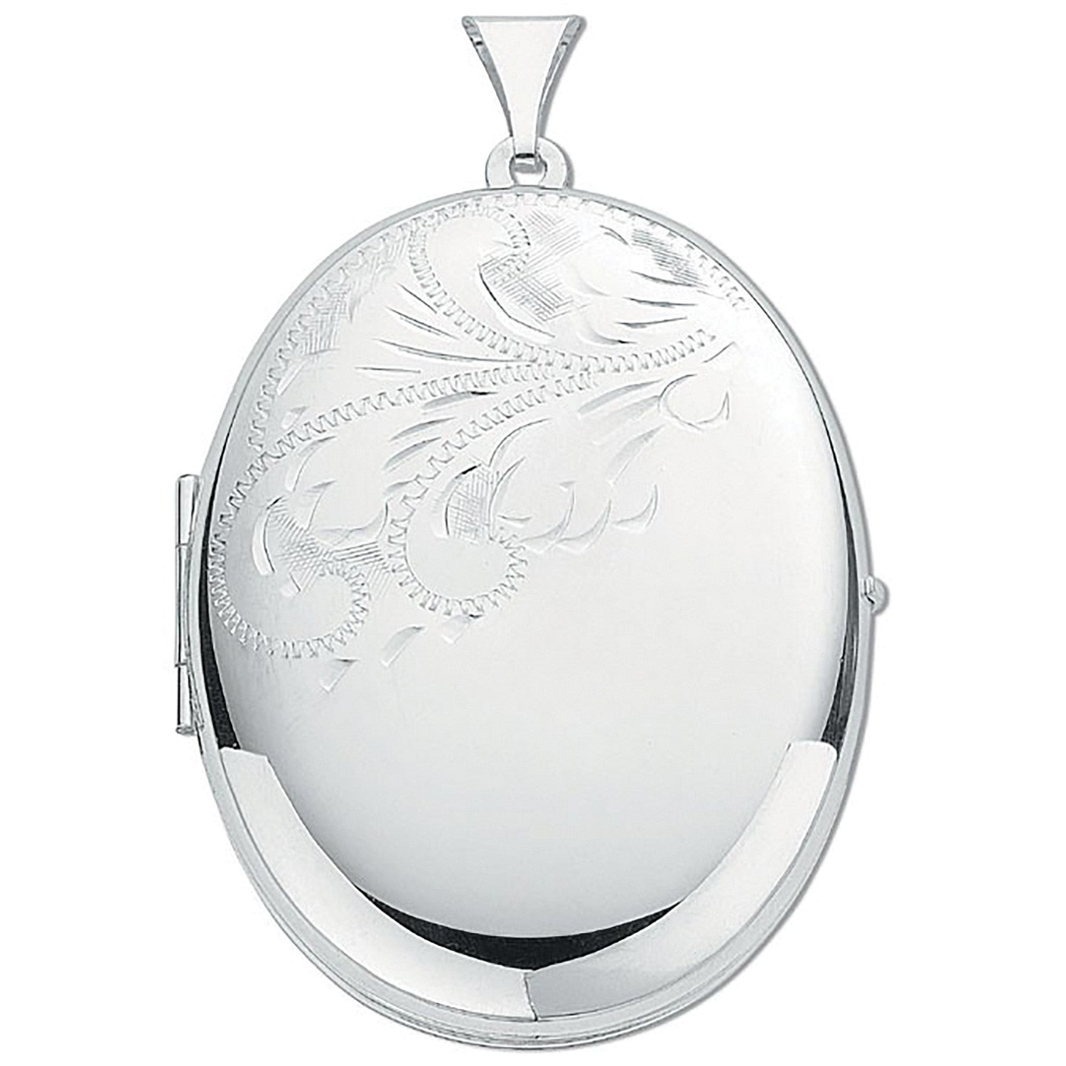 Silver Large Engraved Oval Shaped Locket - Silver