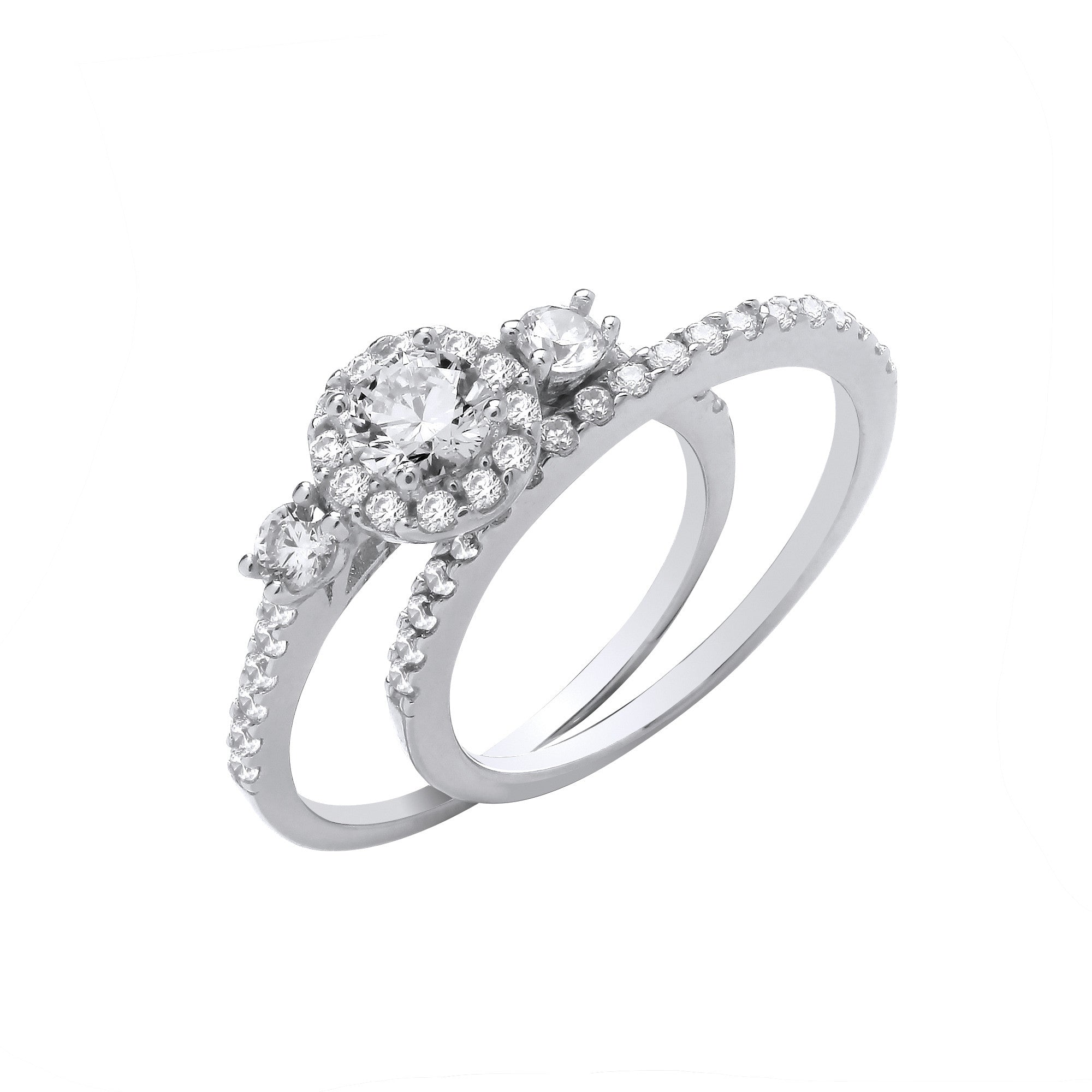 Silver Bridal Set Trilogy Half ET Single Row Rings - Silver