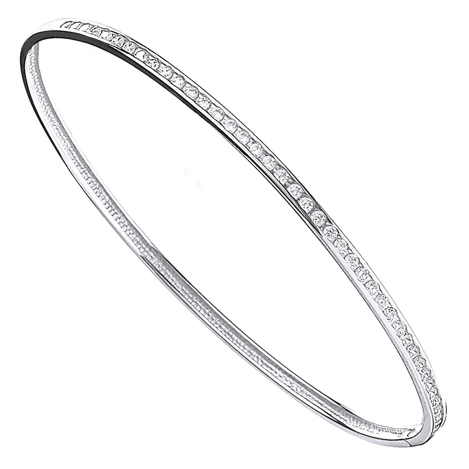 White Gold Cubic Zirconia 3mm Bangle - 9ct Gold