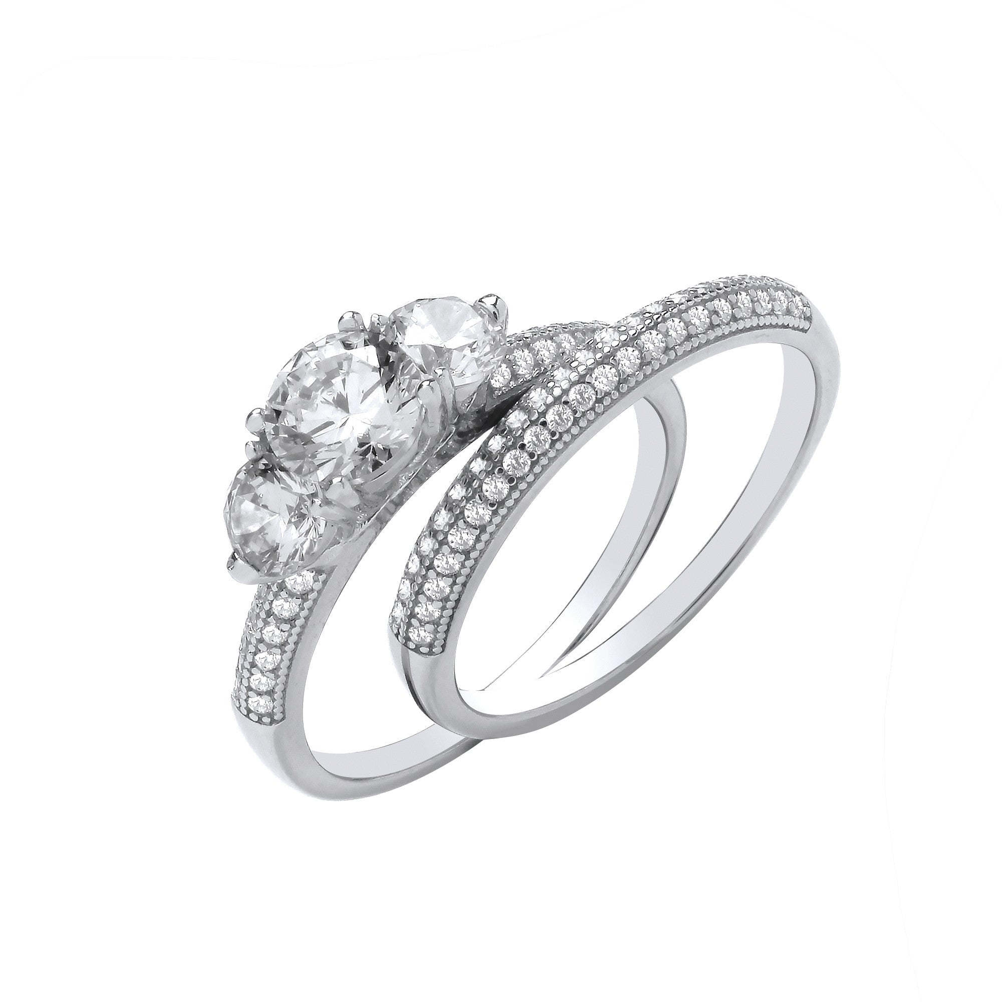 Silver Bridal Set Trilogy Half ET Rings - Silver