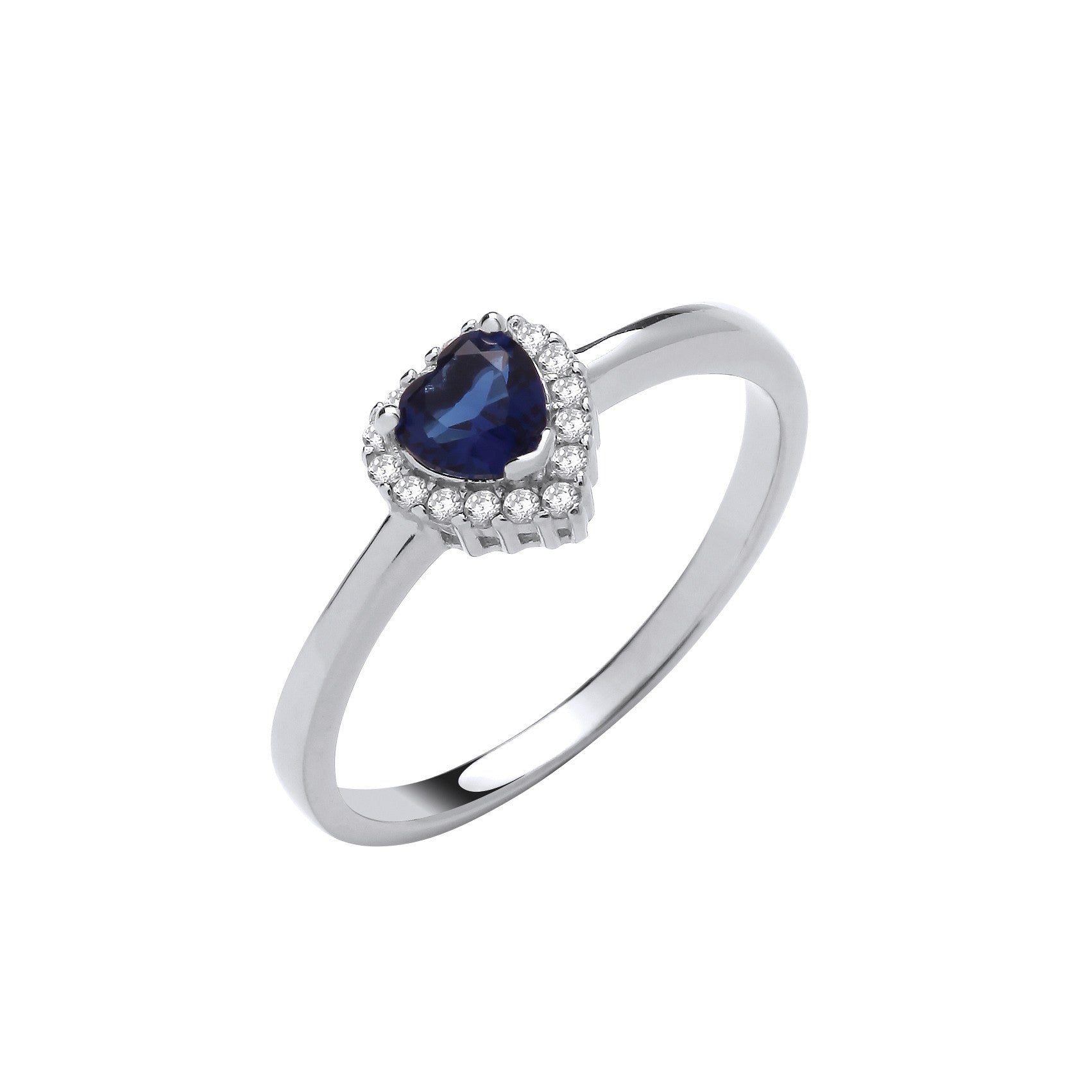 Silver Blue Cubic Zirconia Heart Ring - Silver