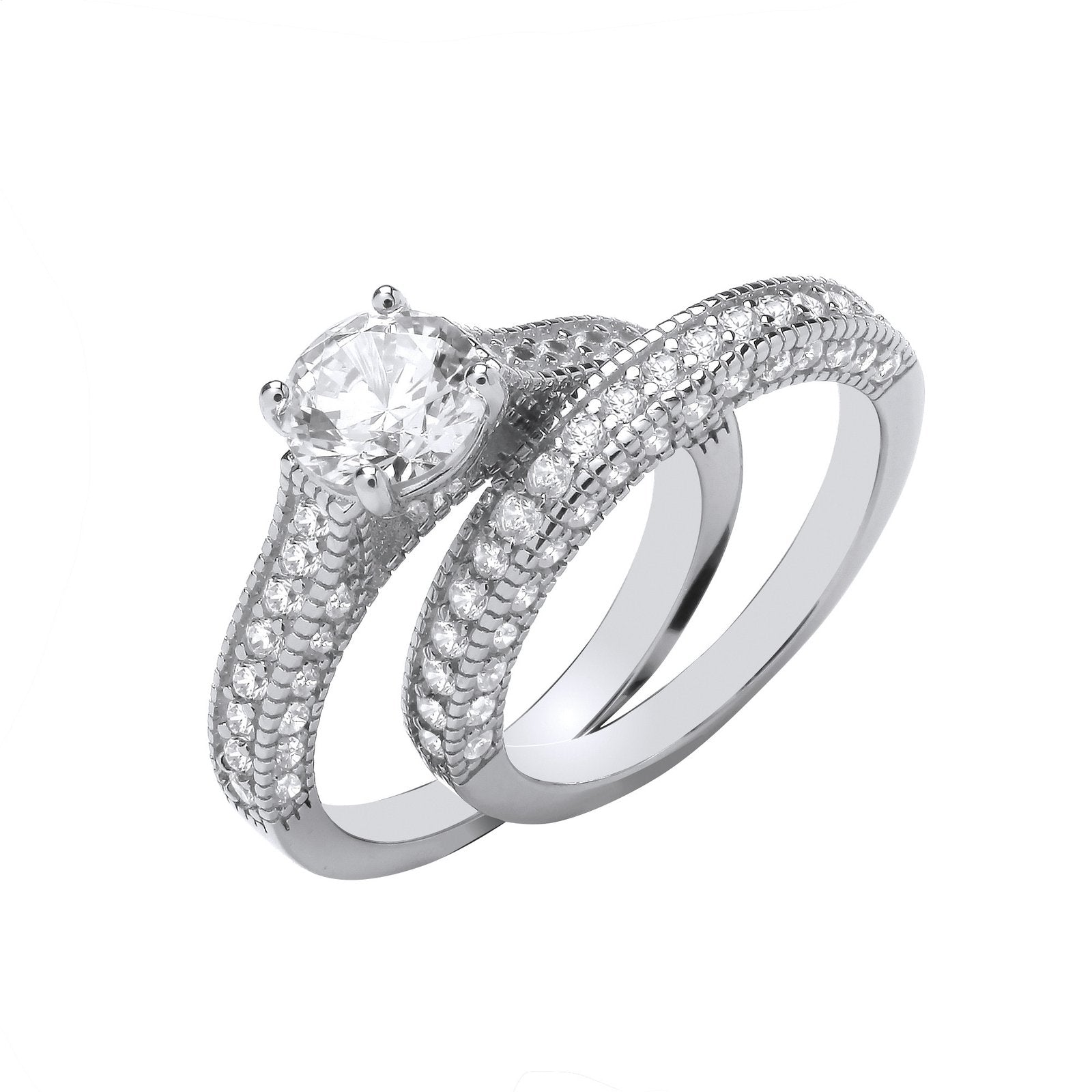 Silver Bridal Set S/S Fancy Half ET Rings