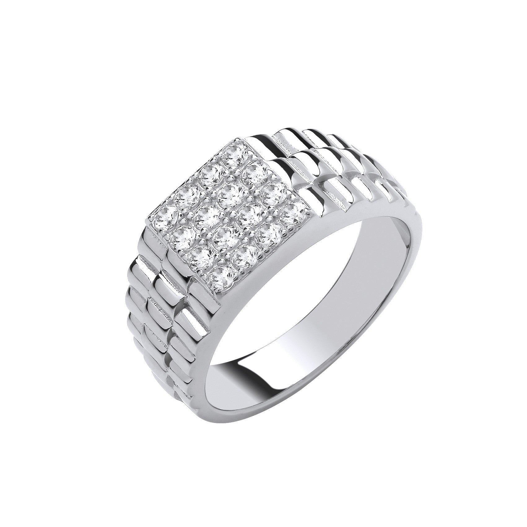 Silver Square Top Gents Cubic Zirconia Ring - Silver
