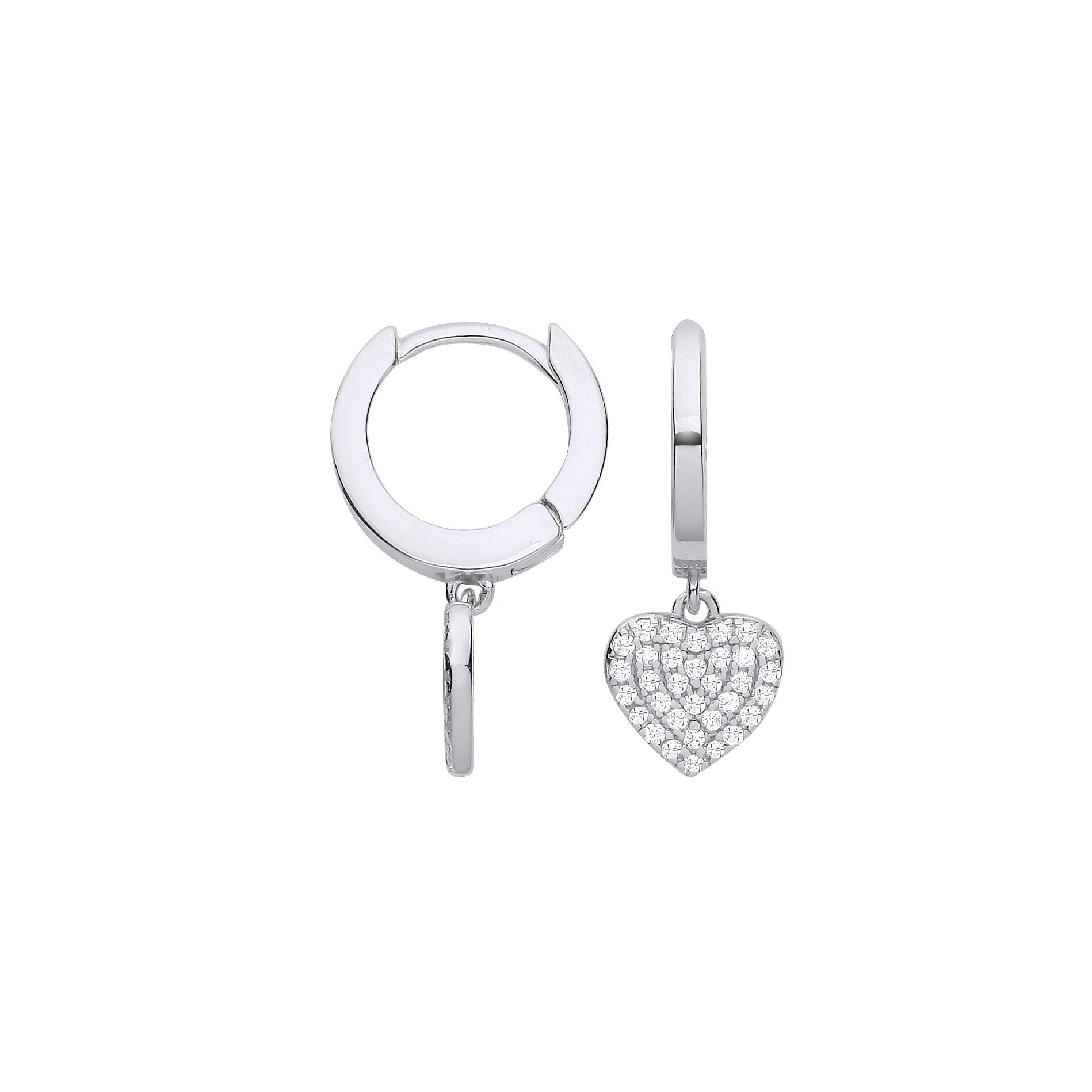 Silver Cubic Zirconia Heart Hinged Huggies - Silver