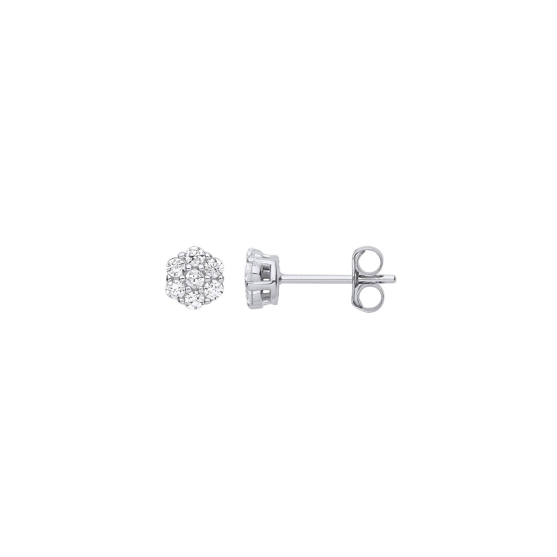 Silver Cubic Zirconia Flower Cluster Studs - Silver