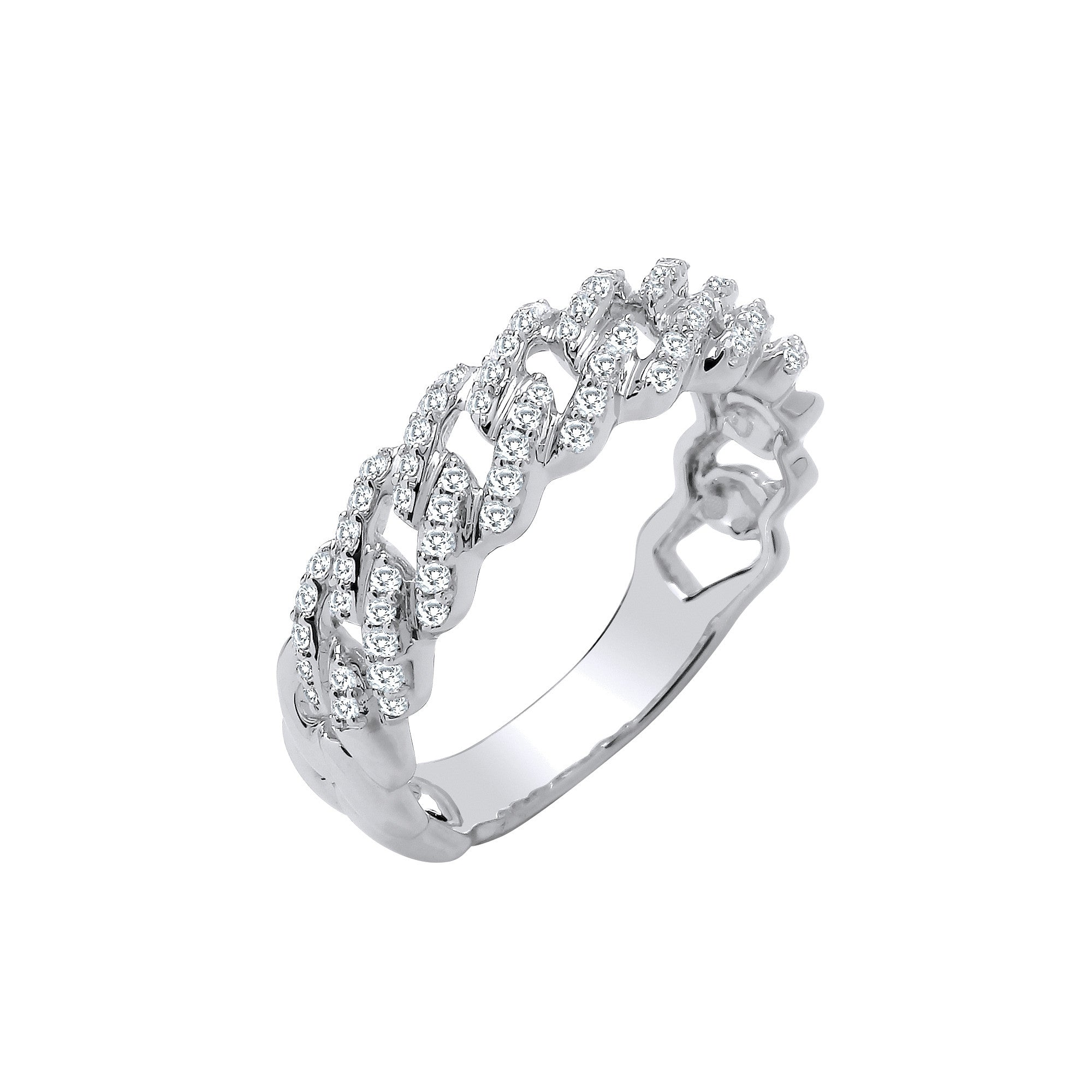 9ct White Gold 0.32ct Half Set Curb Ring - 9ct Gold