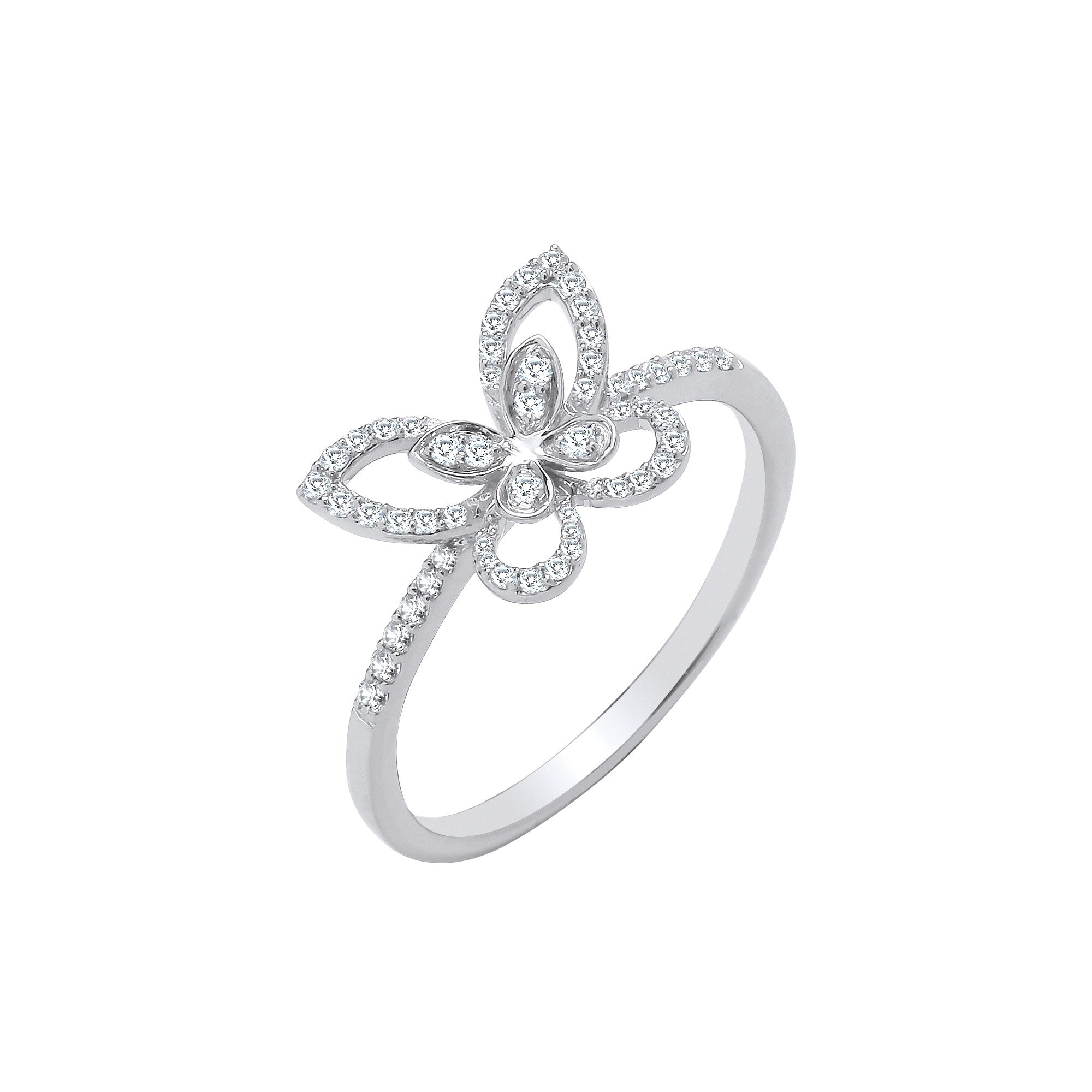 9ct White Gold Butterfly 0.19ctw Diamond Ring - 9ct Gold