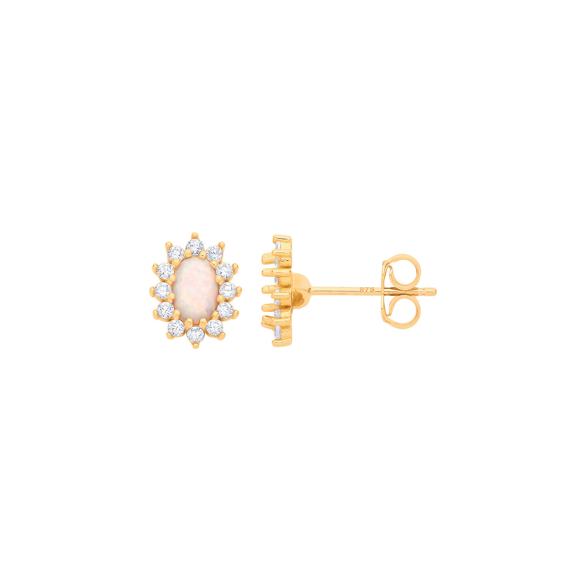 Yellow Gold Opal Oval Stud Earrings - 9ct Gold