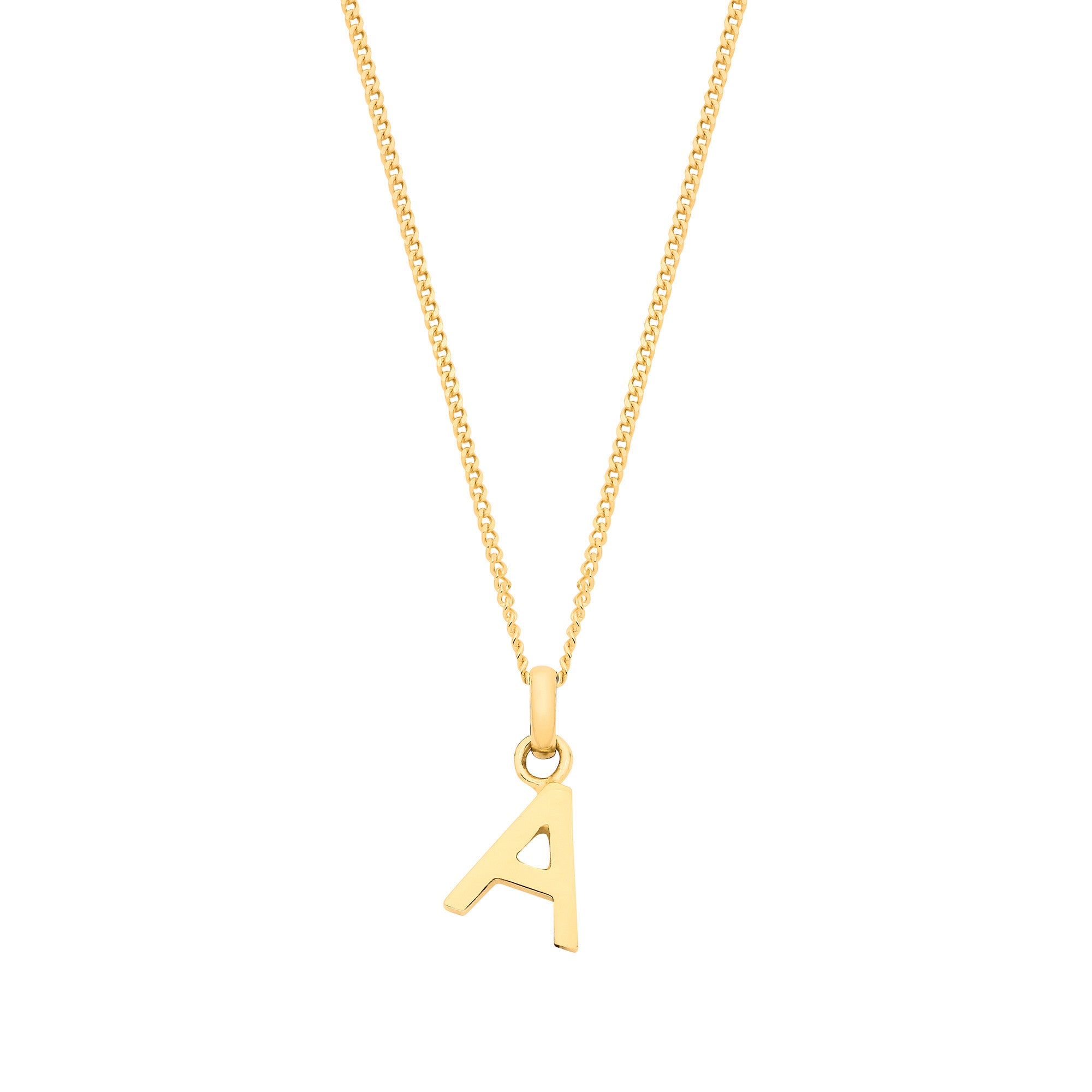 Yellow Gold Small Plain INITIAL on 18" Curb Chain - 9ct Gold