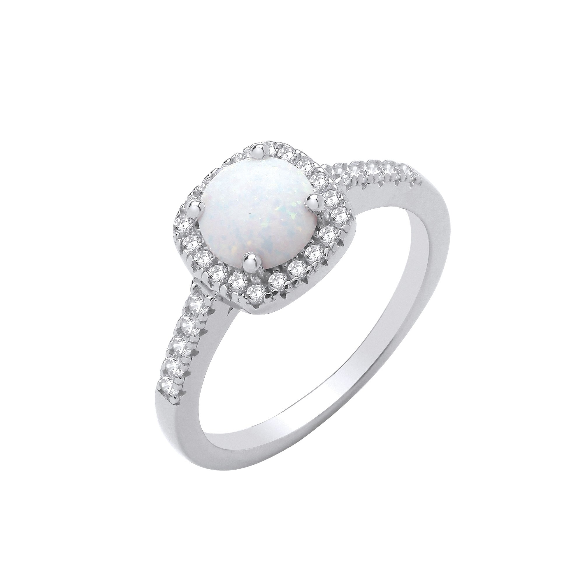 Silver Opal & Cubic Zirconia Halo Style Ring - Silver