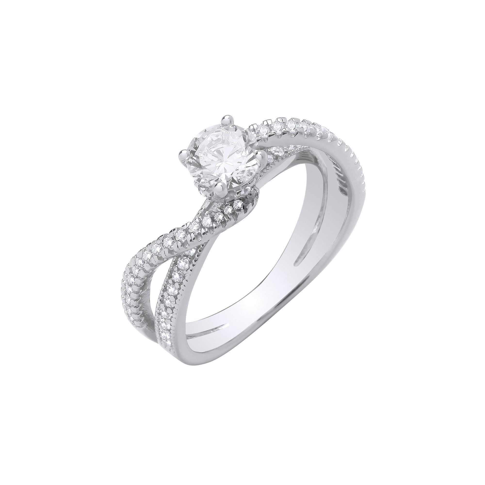 Silver Entwined Split Shank Solitaire Ring - Silver
