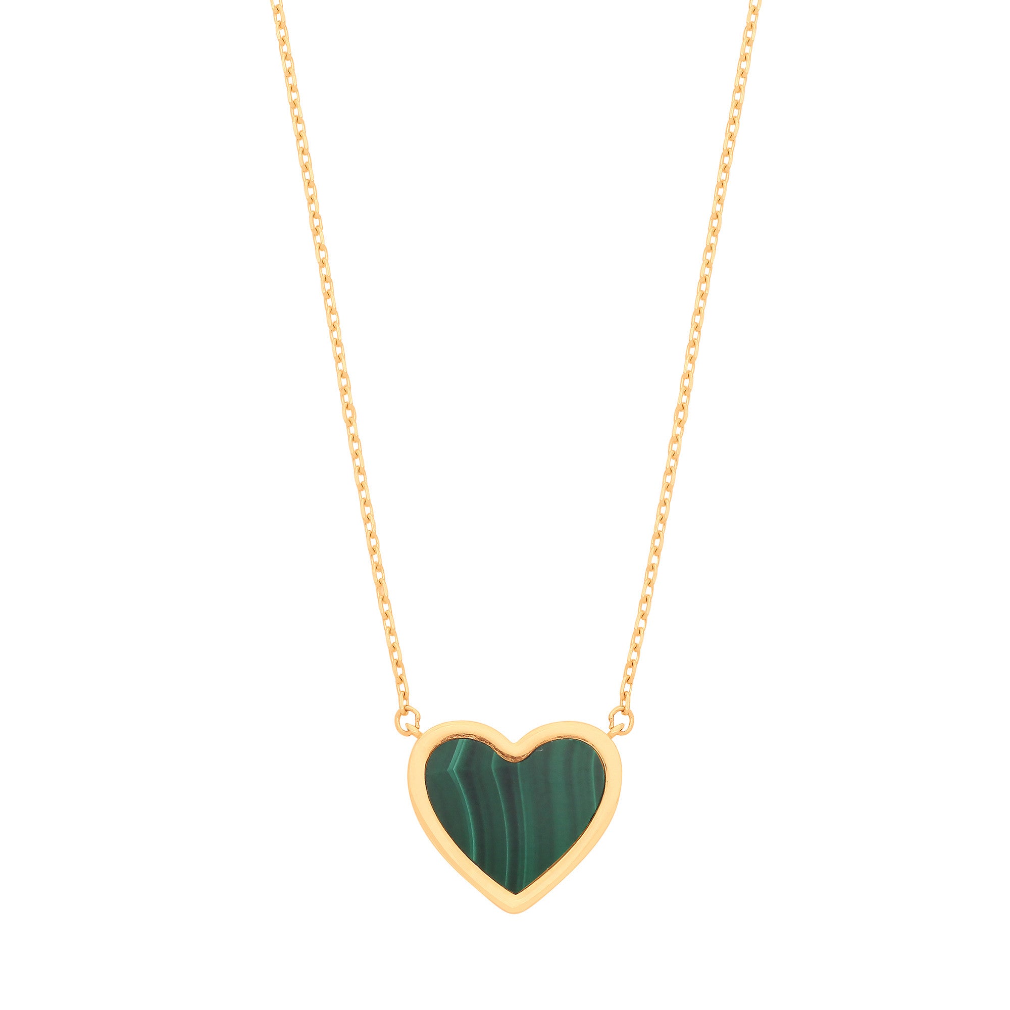 Yellow Gold Green Rubover Heart 18"Necklace - 9ct Gold