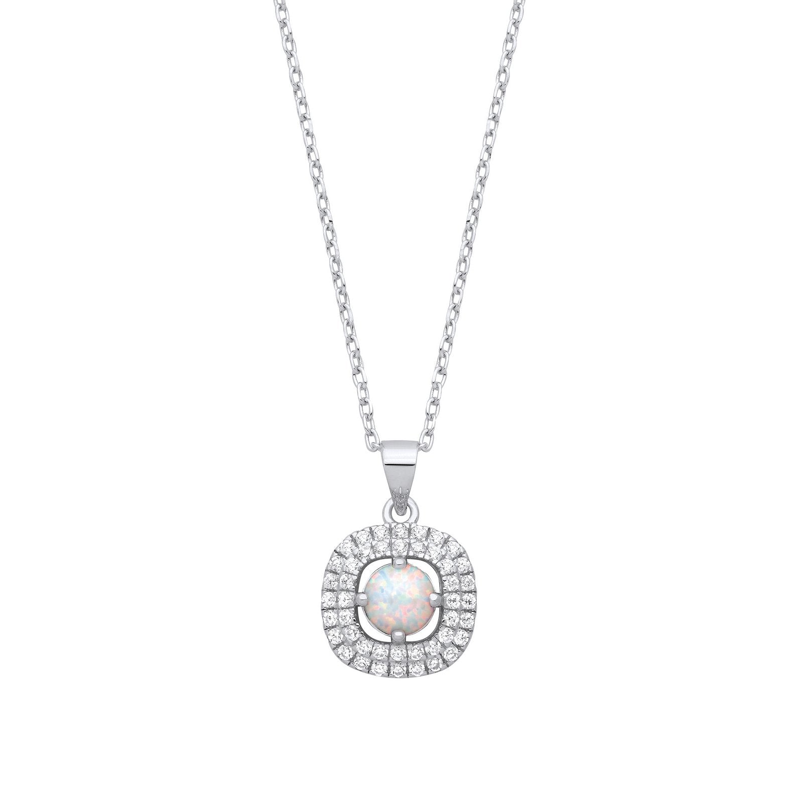 Silver Opal Halo Style Pendant with Chain