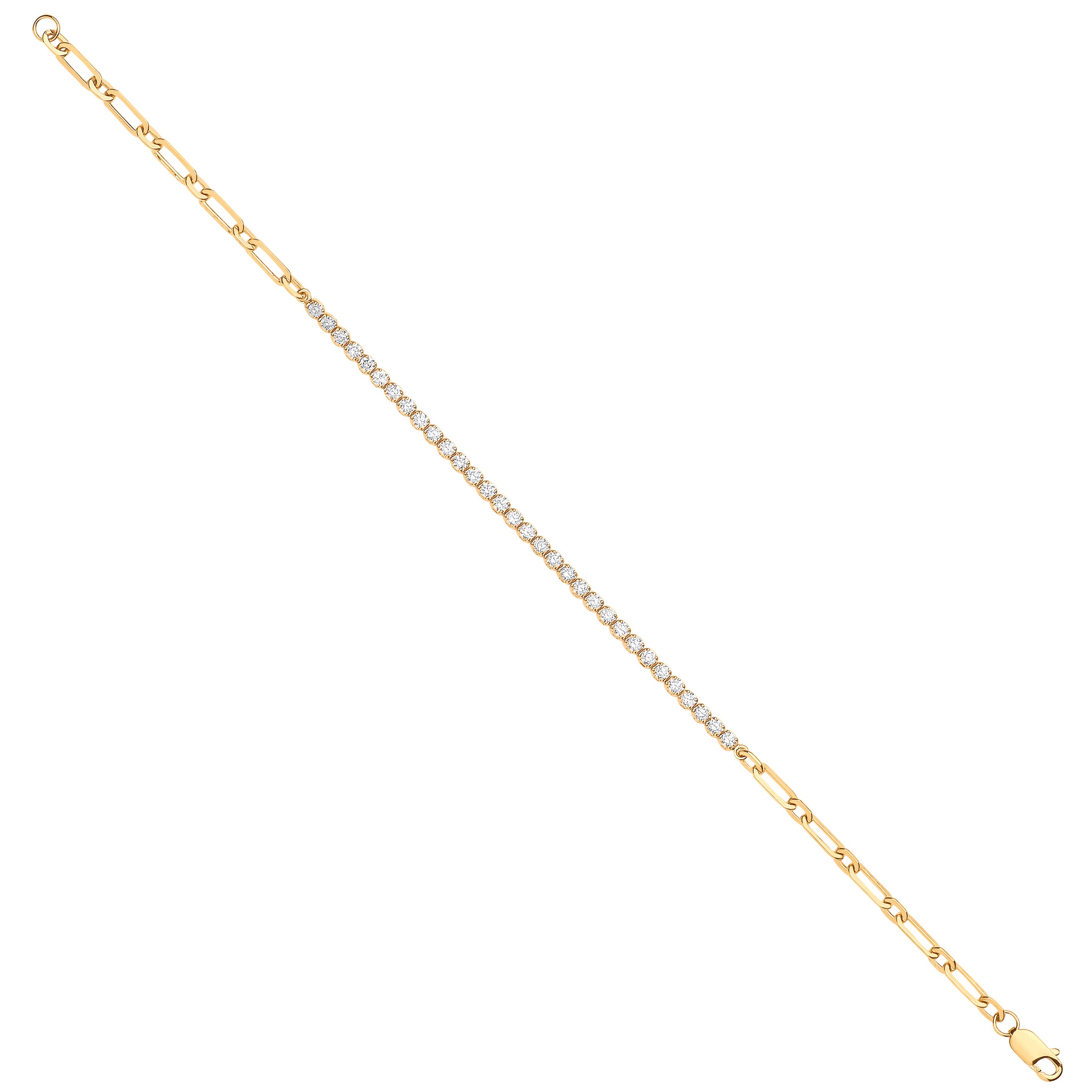 18ct Yellow Gold Half & Half Diamond Tennis Bracelet 0.80ctw - 18ct Gold