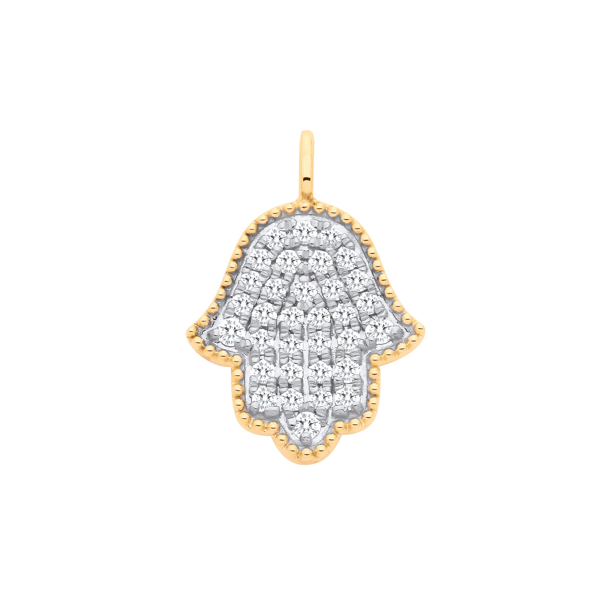 9ct Yellow Gold Hamsa Pendant 0.30ctw - 9ct Gold