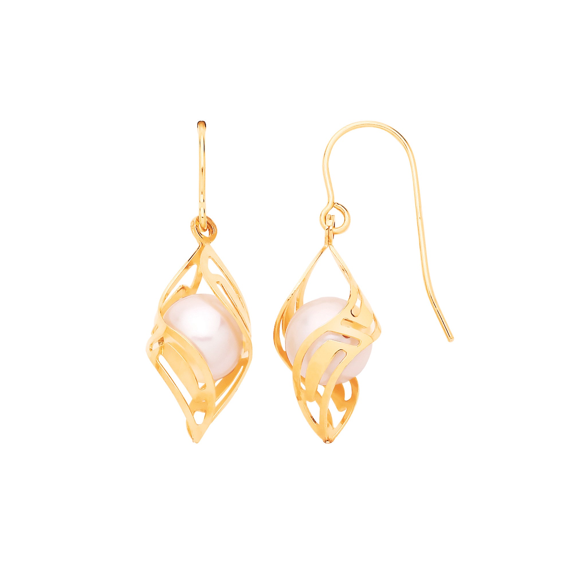 Yellow Gold Pearl Fancy Drop Earrings - 9ct Gold