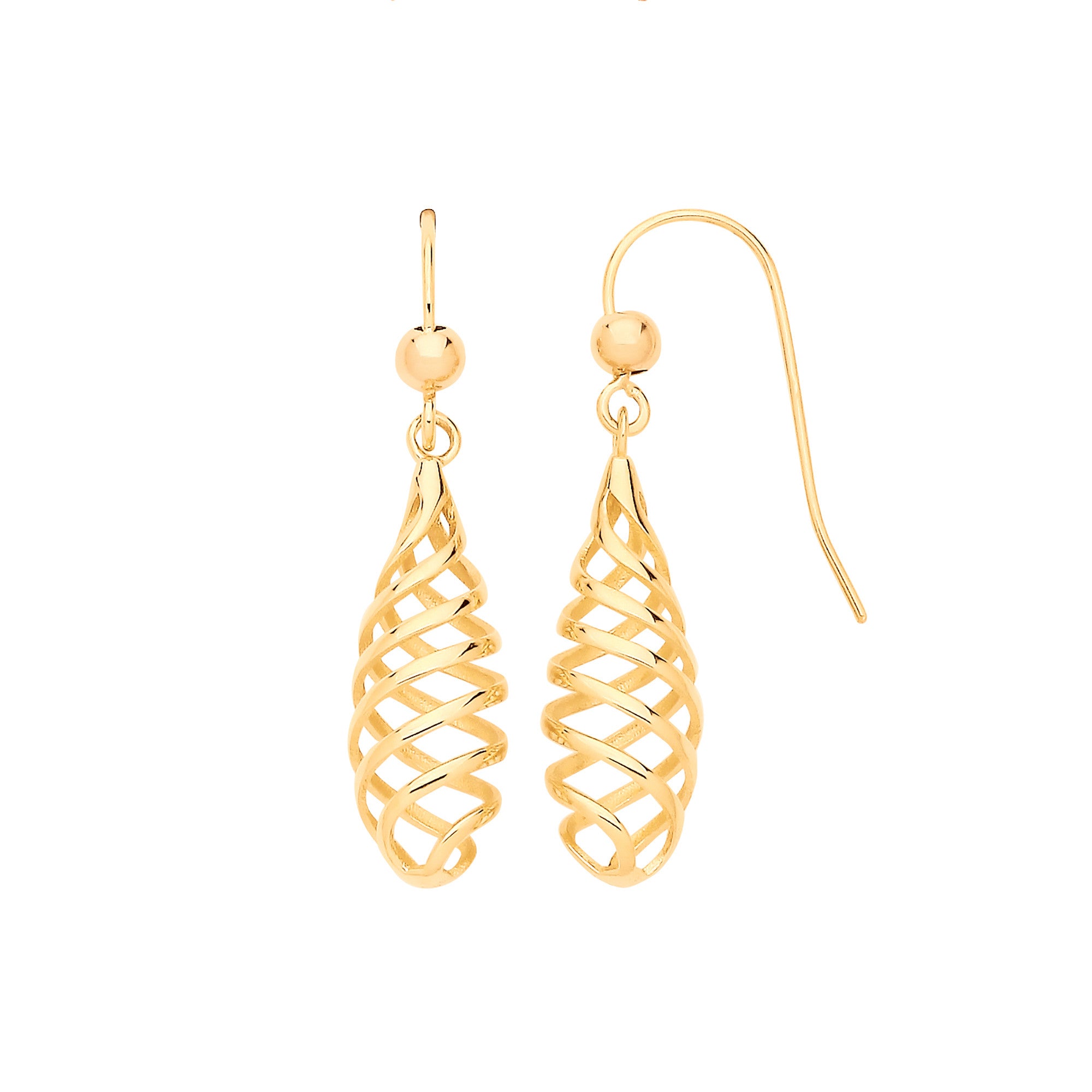 Yellow Gold Spiral Fancy Drop Earrings - 9ct Gold