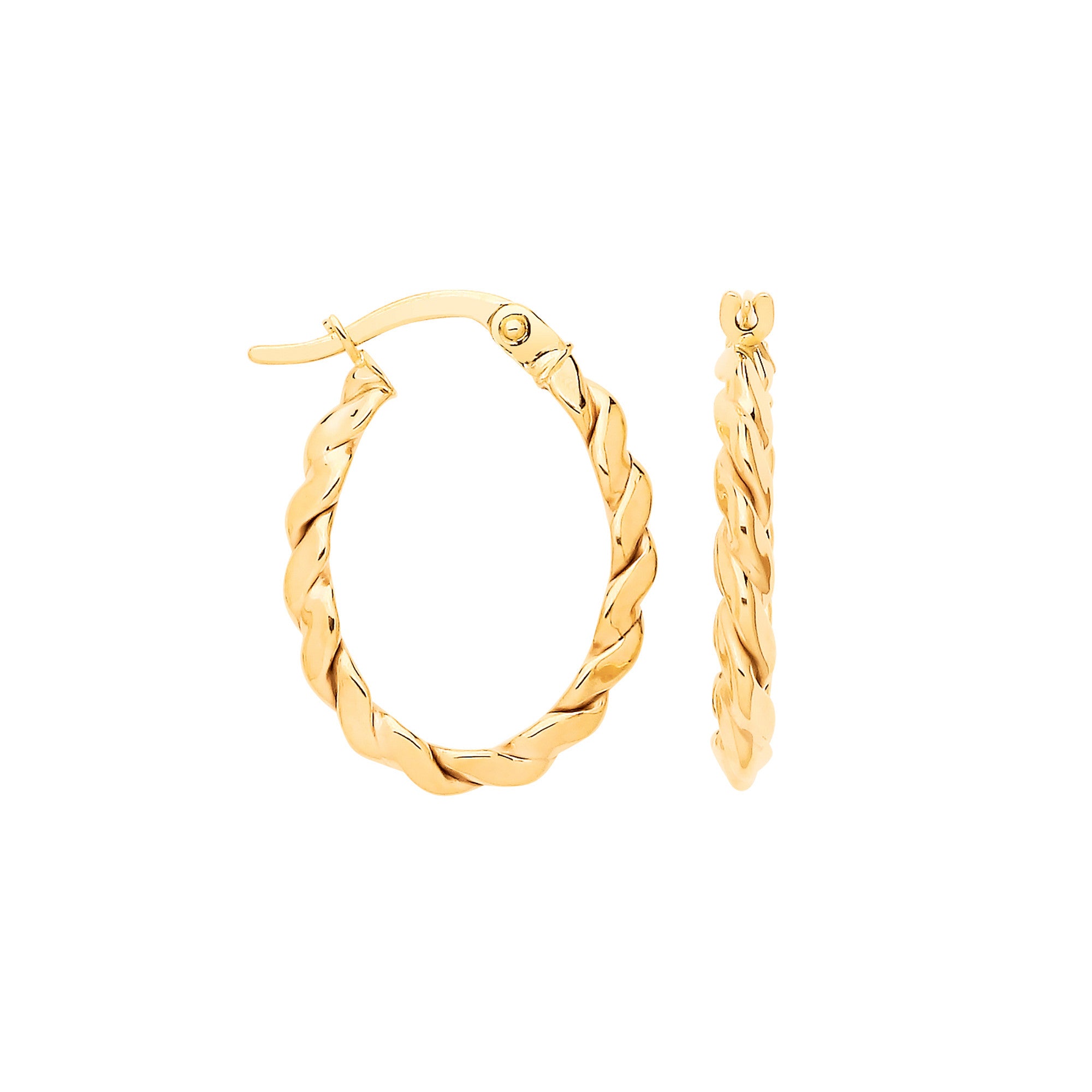 Yellow Gold Twisted Oval Hoop Earrings - 9ct Gold