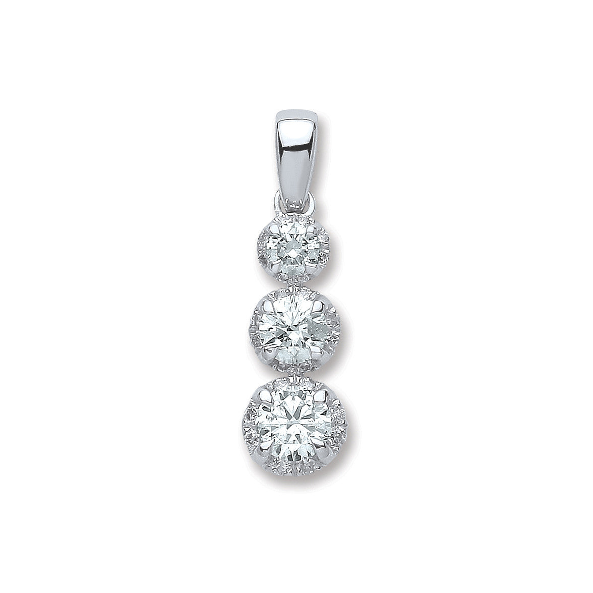 18ct White Gold 0.75ct Diamond Trilogy Pendant - 18ct Gold