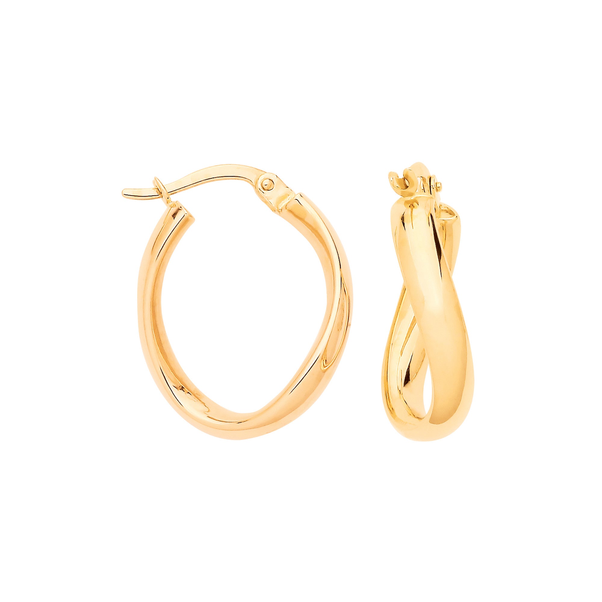 Yellow Gold Swirl Oval Hollow Hoop Earrings - 9ct Gold