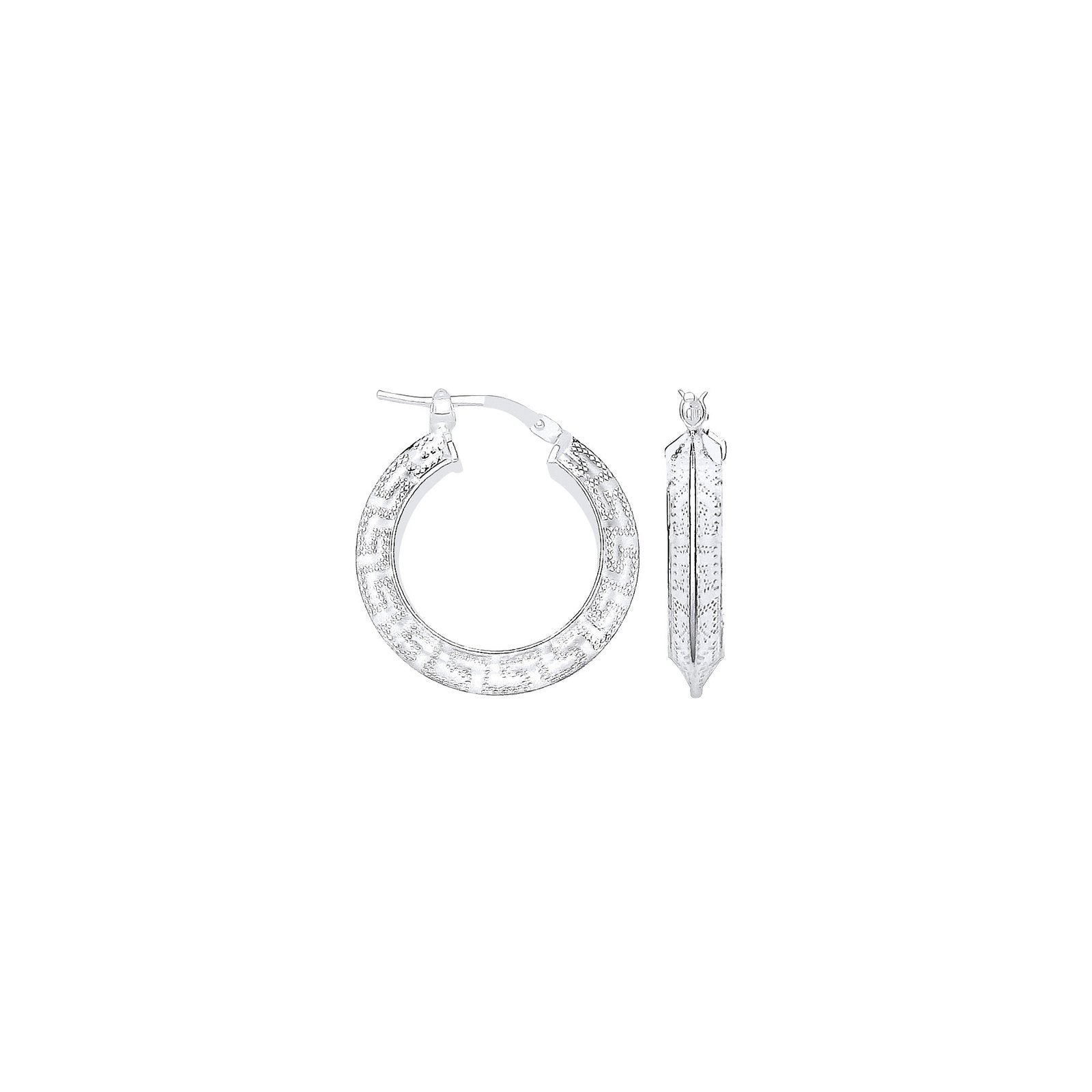 Silver Greek Key 15mm Hoop Earrings