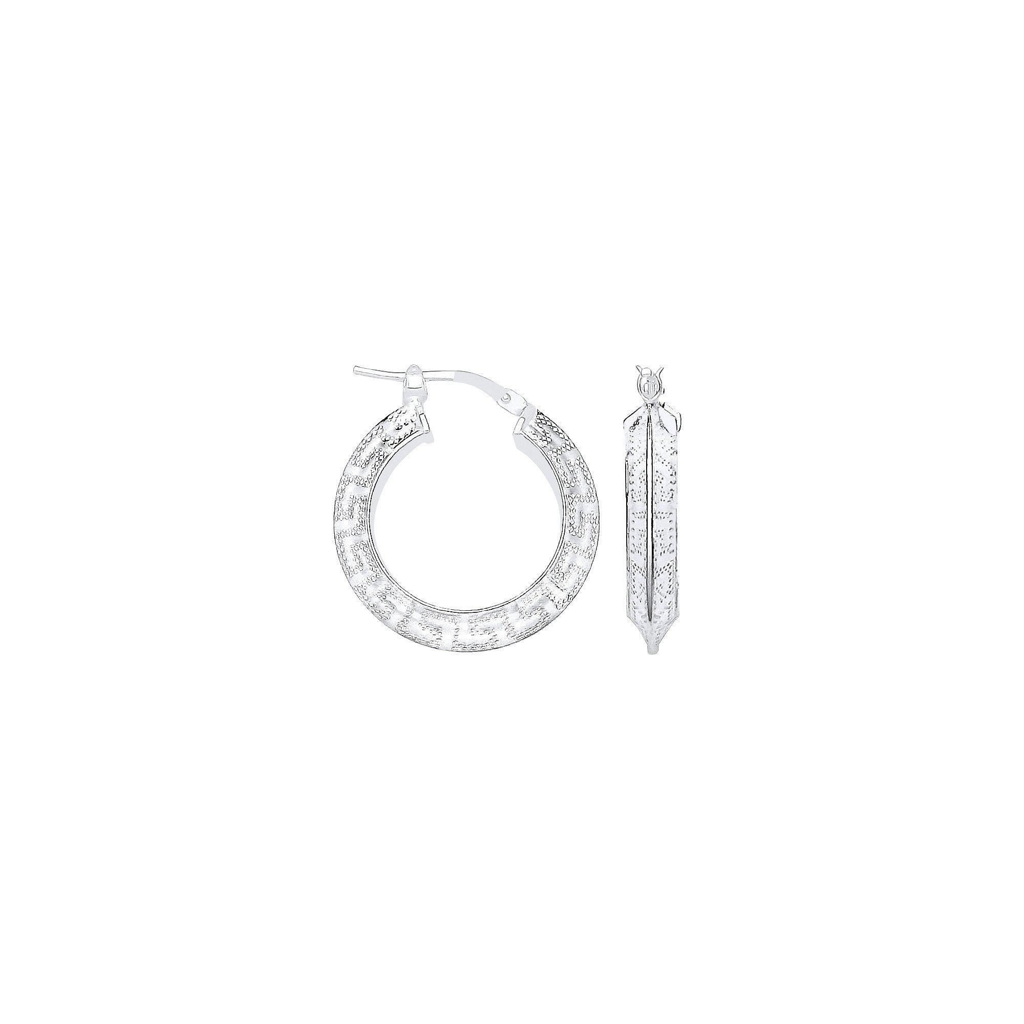 Silver Greek Key 15mm Hoop Earrings - Silver