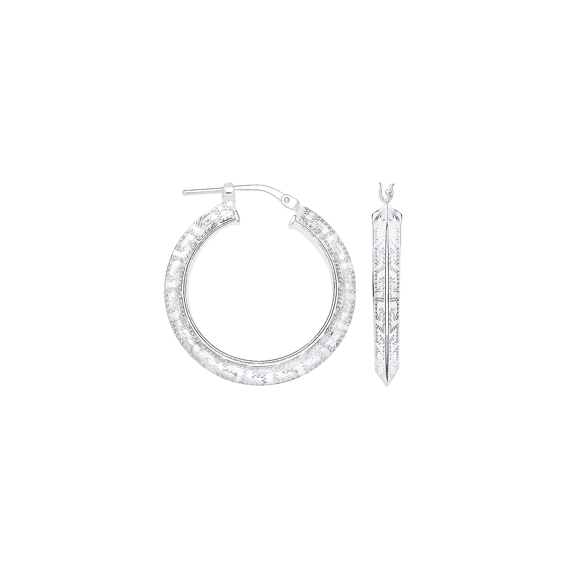 Silver Greek Key 20mm Hoop Earrings - Silver