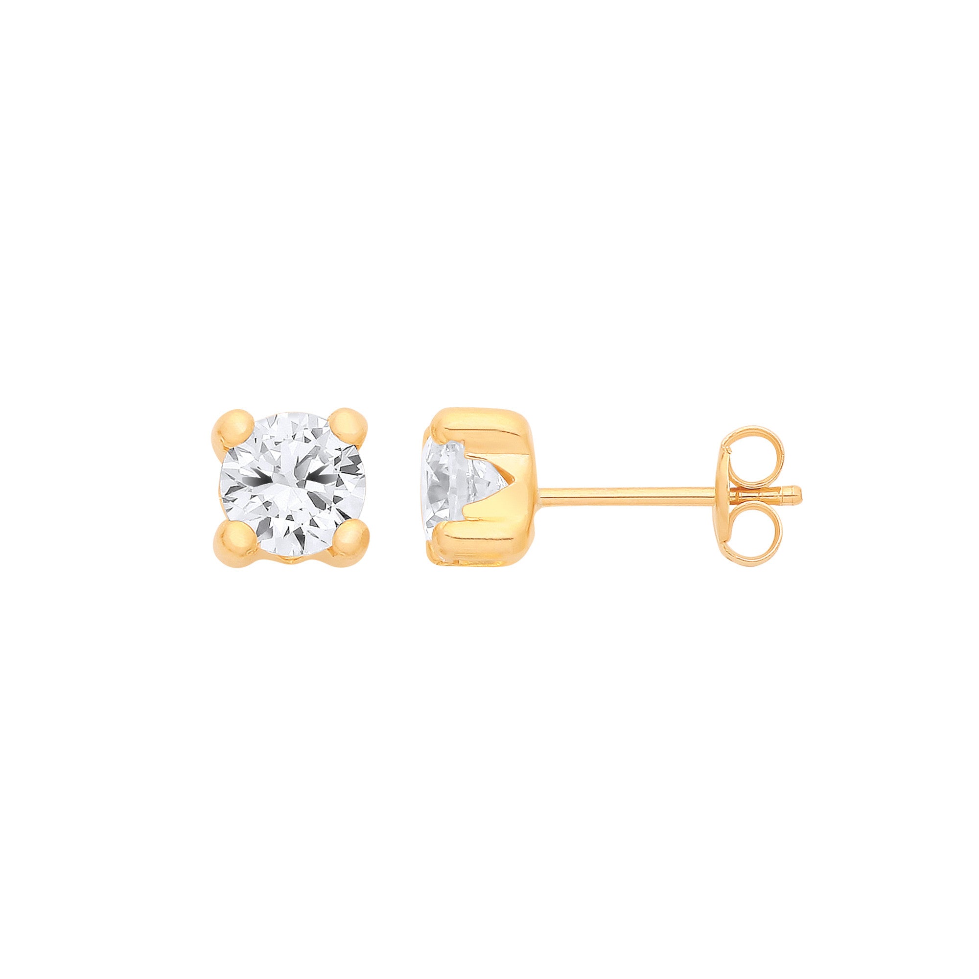 9ct Yellow Gold Round 5mm Cubic Zirconia Stud - 9ct Gold