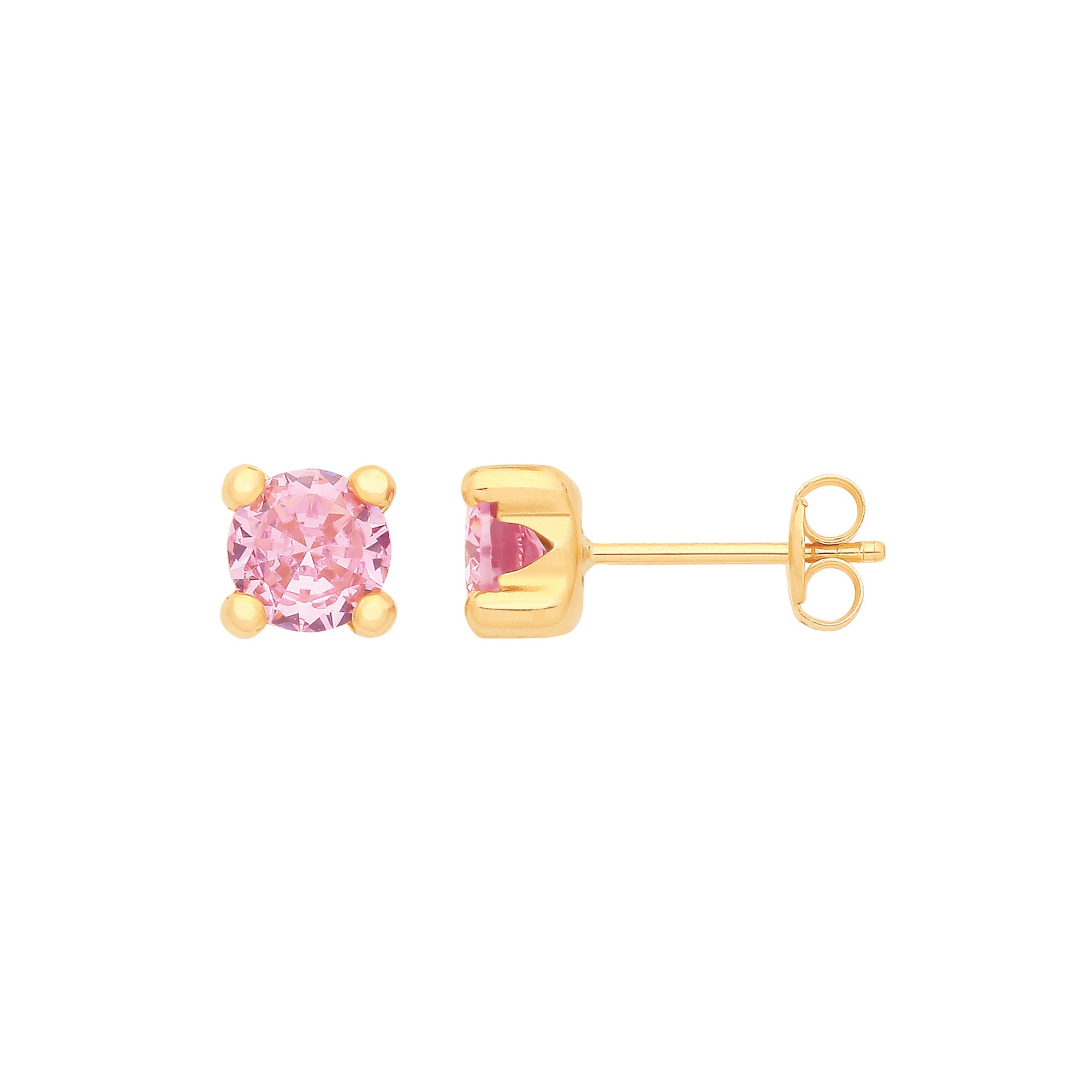 9ct Yellow Gold Round 5mm PINK Cubic Zirconia Stud - 9ct Gold