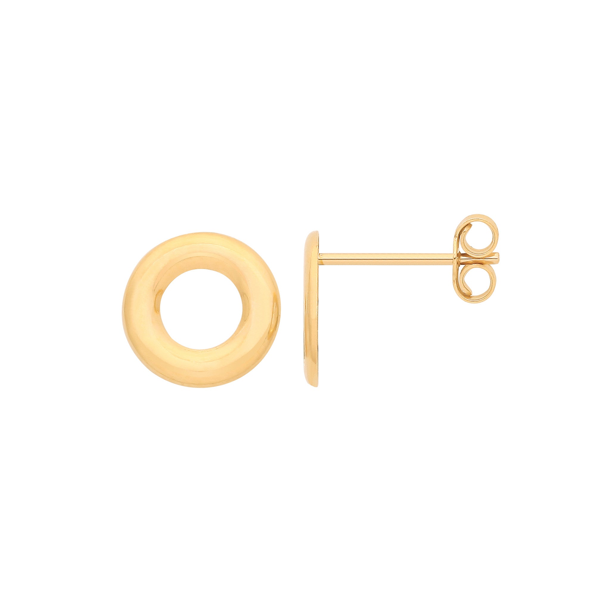 Yellow Gold 9mm Plain Circle Studs - 9ct Gold
