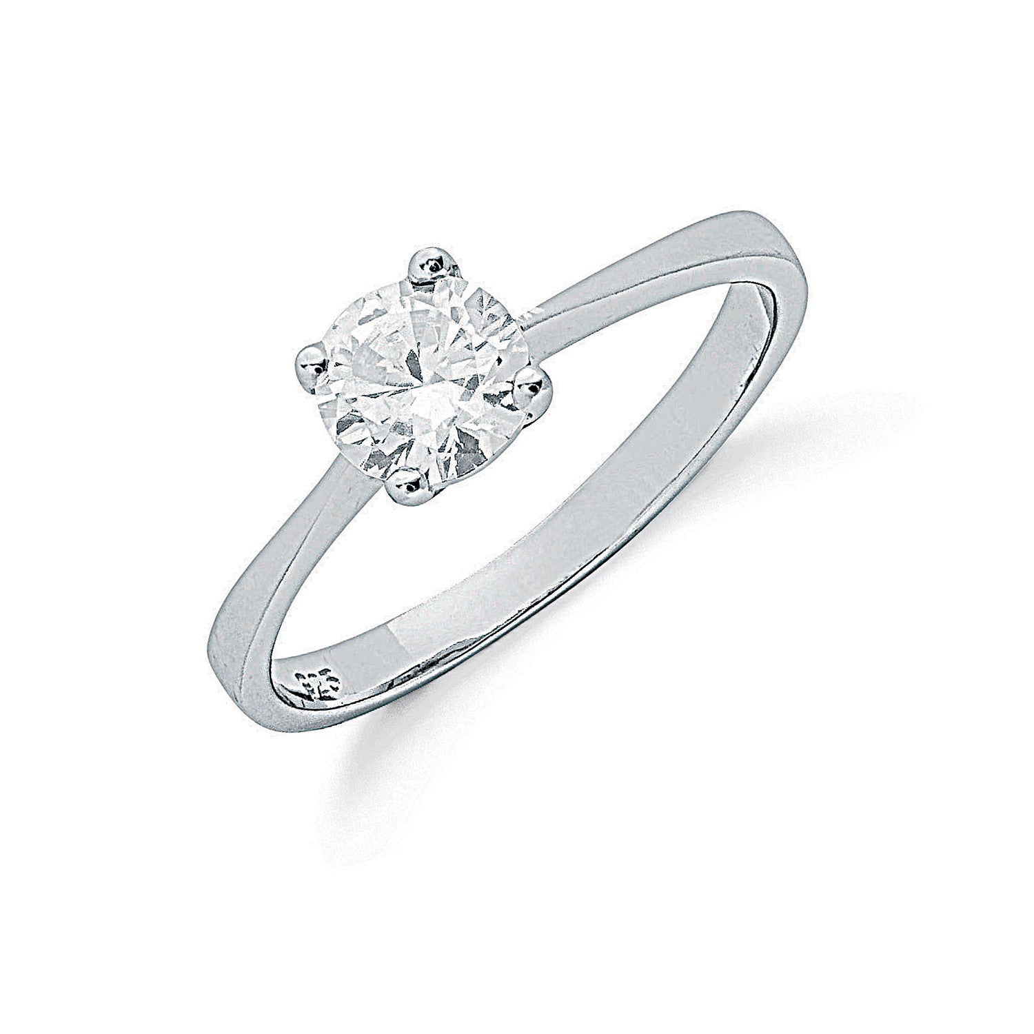 Silver Claw Set Cubic Zirconia Solitaire Ring - Silver