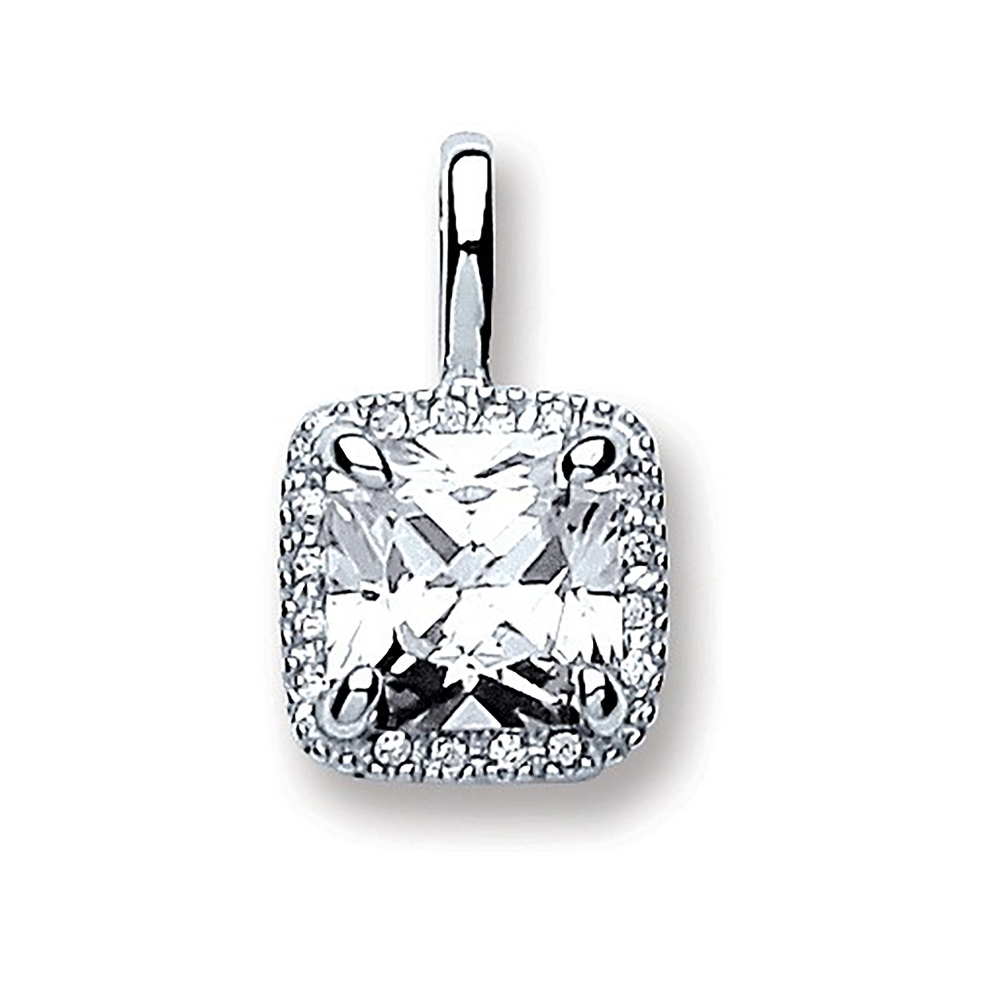 Silver Square Shape Cubic Zirconia Pendant - Silver