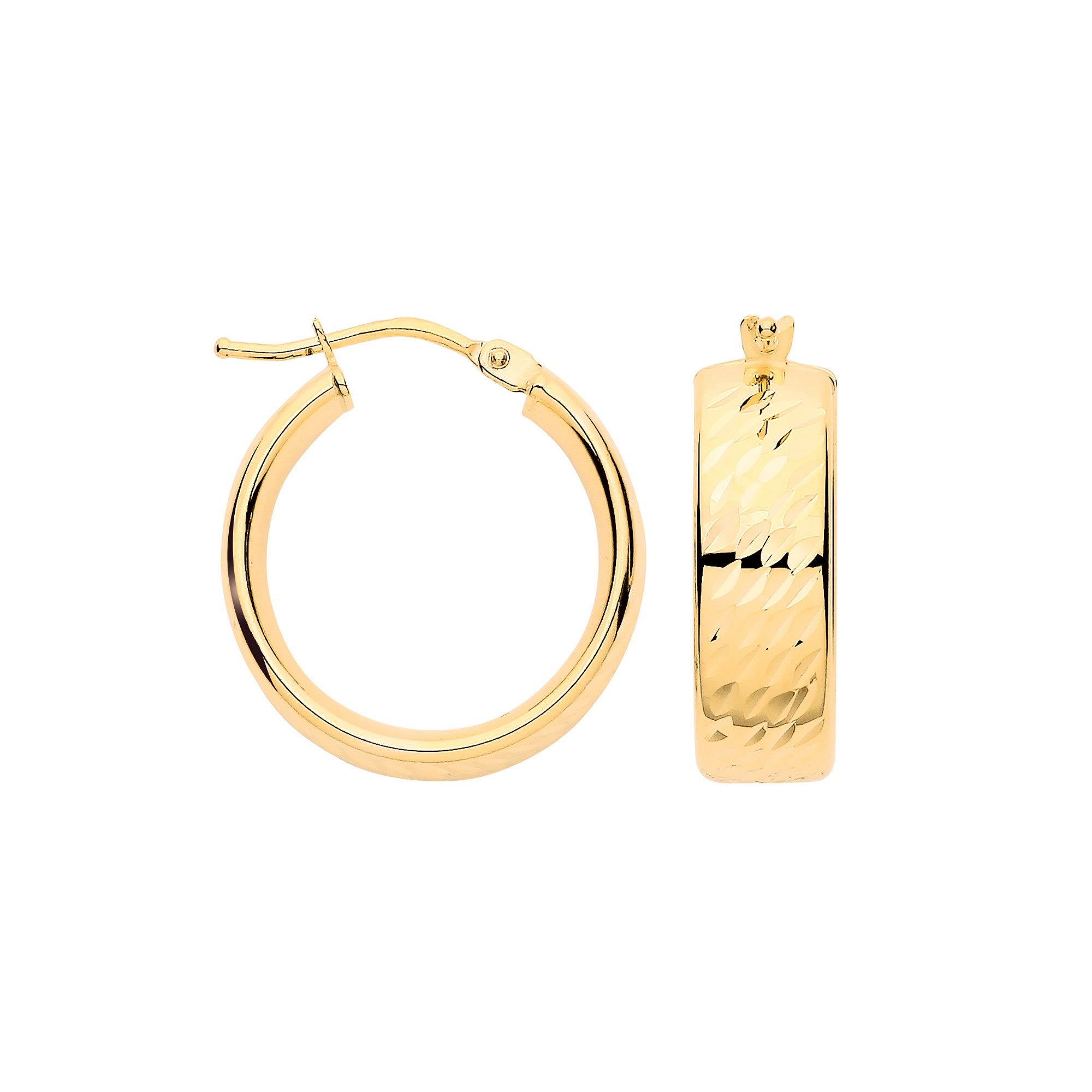 Yellow Gold 15mm D/C Wide Hoops - 9ct Gold
