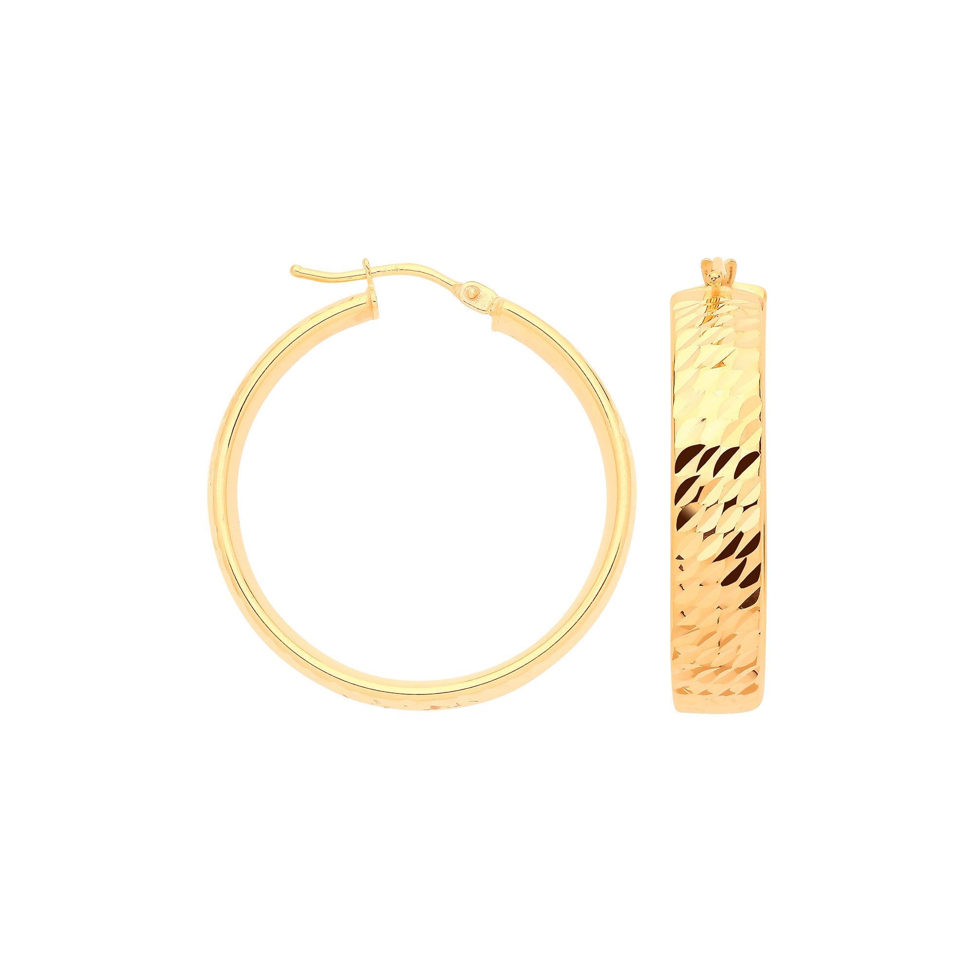 Yellow Gold 25mm D/C Wide Hoops - 9ct Gold