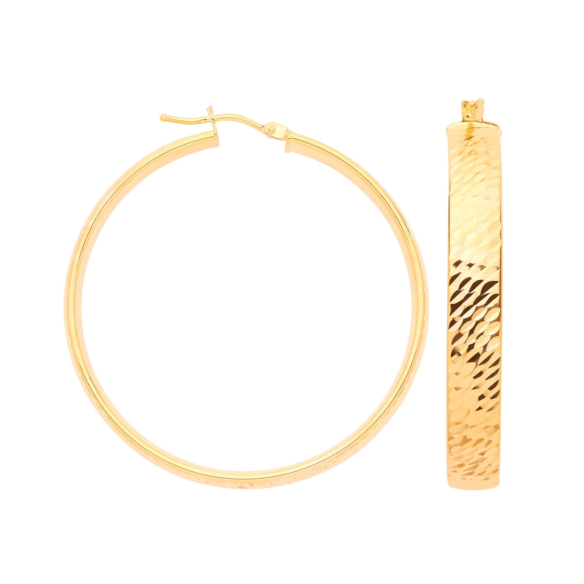 Yellow Gold 35mm D/C Wide Hoops - 9ct Gold