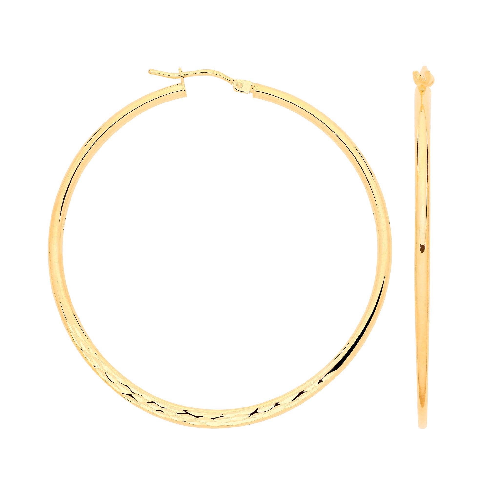 Yellow Gold 40mm Half D/C Half Plain Hoops - 9ct Gold