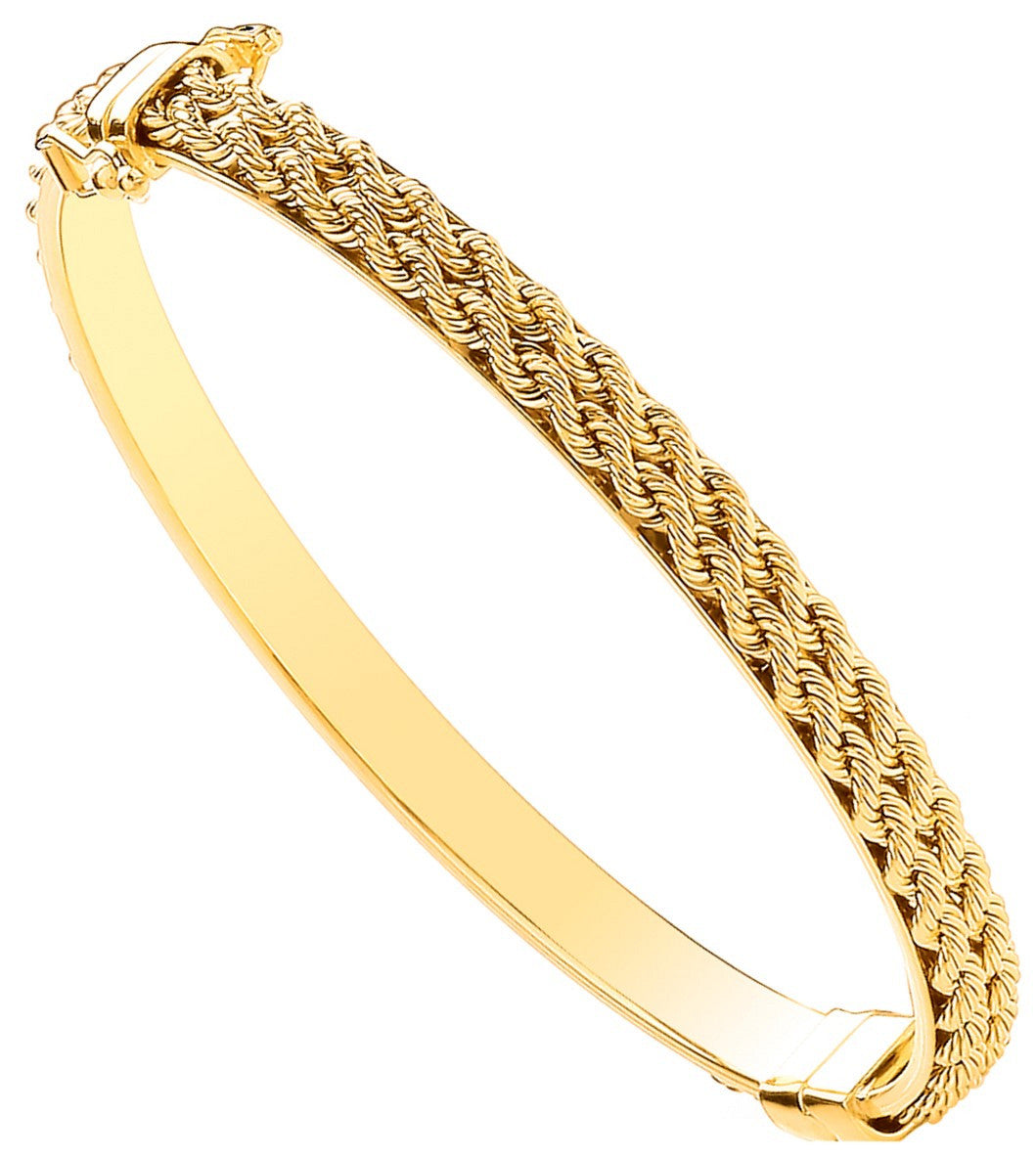 Yellow Gold Rope Chain 5.3mm Hollow Bangle - 9ct Gold