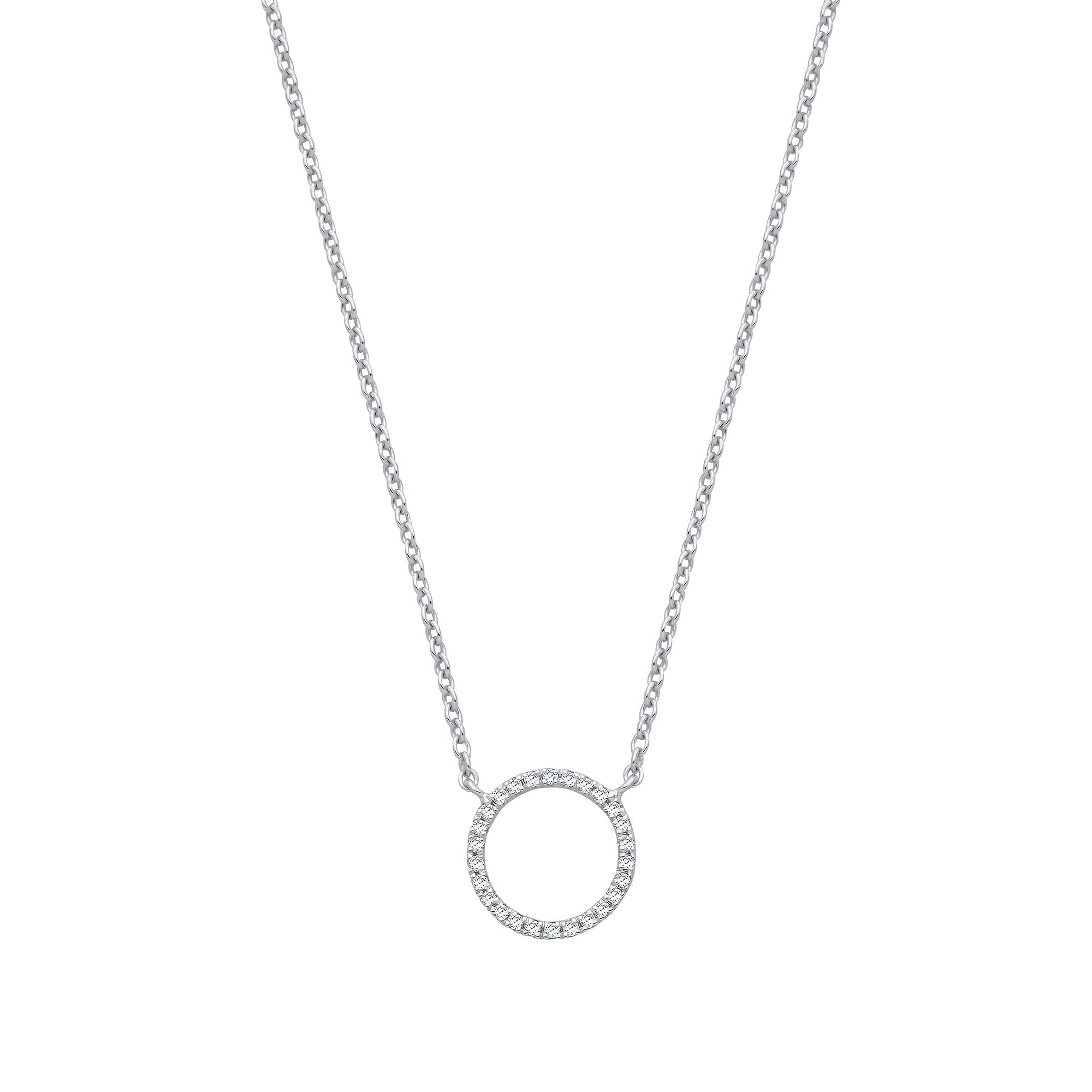 9ct White Gold 0.08ctw Necklace (chain 17") - 9ct Gold