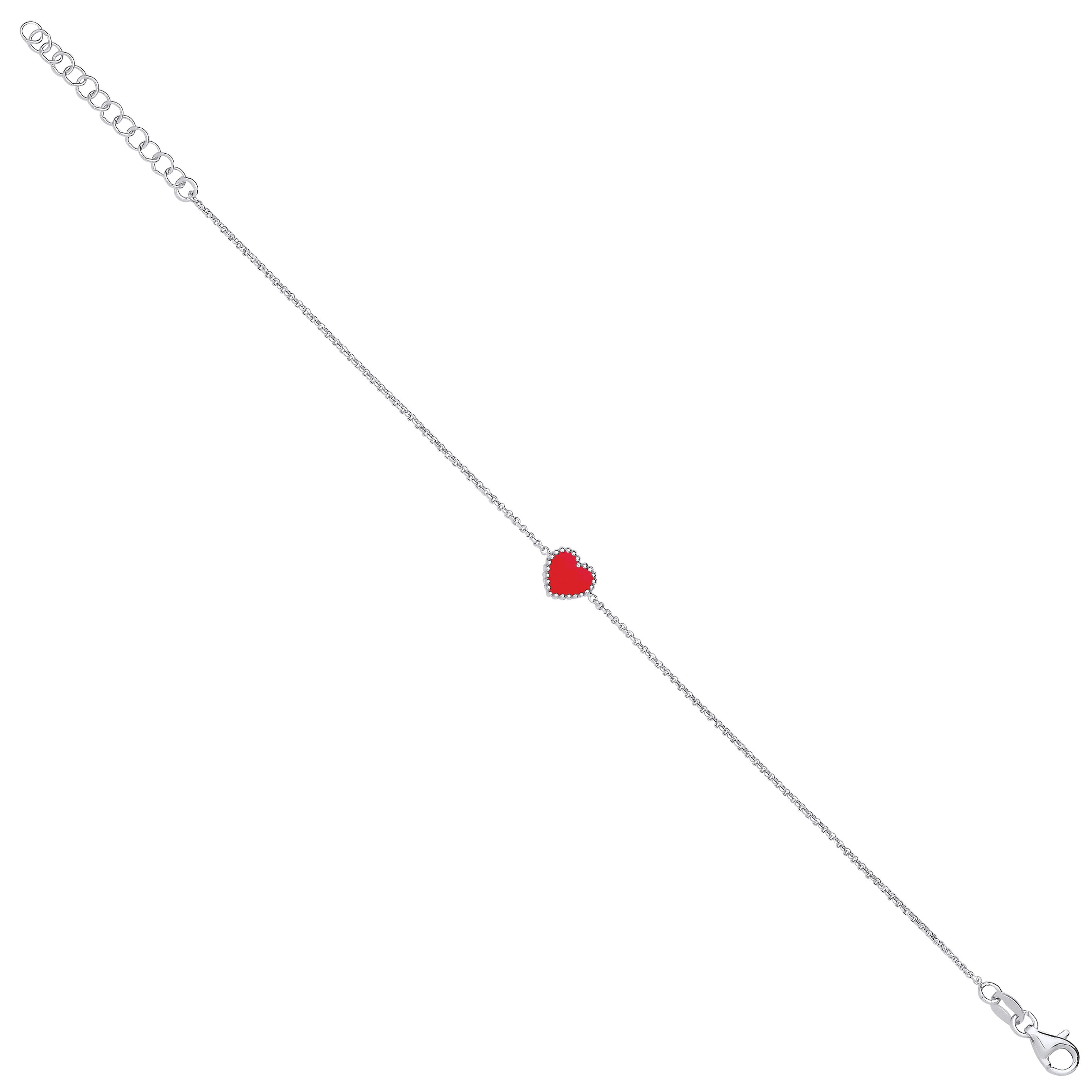 Silver RED Enamel Heart Ladies Bracelet - Silver
