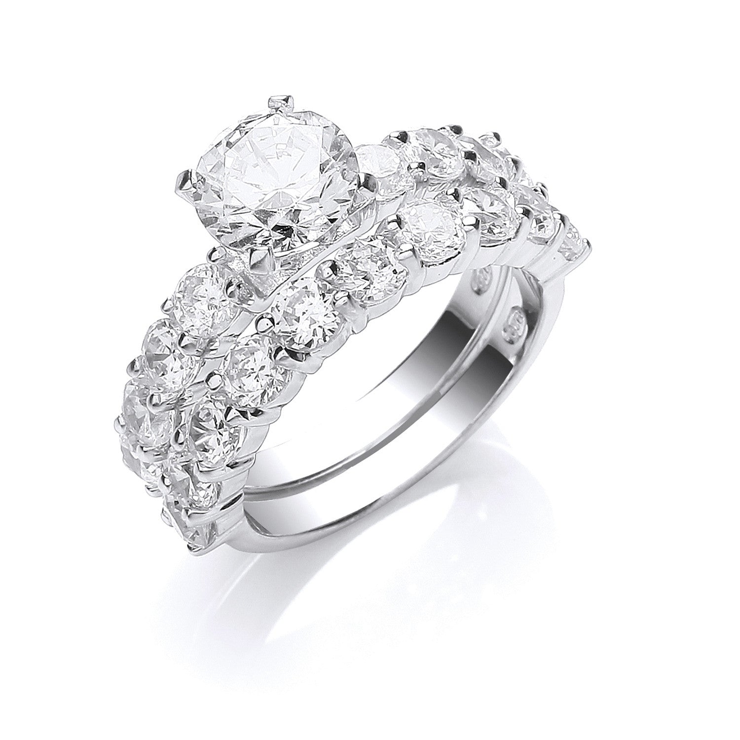 Silver Bridal Set Cubic Zirconia Rings - Silver