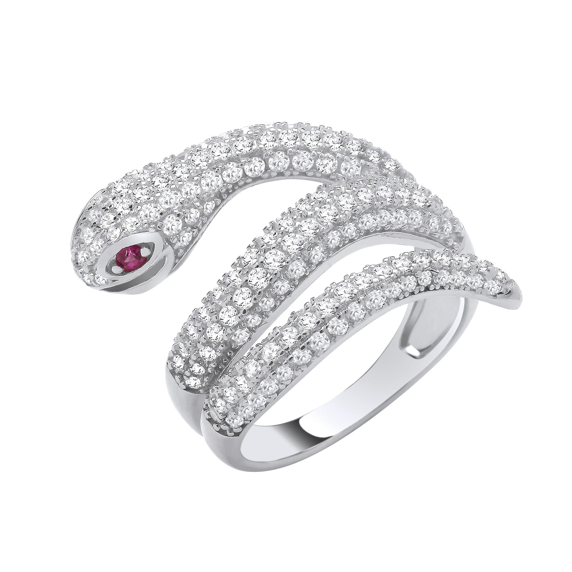 Silver Cubic Zirconia Snake Ring - Silver