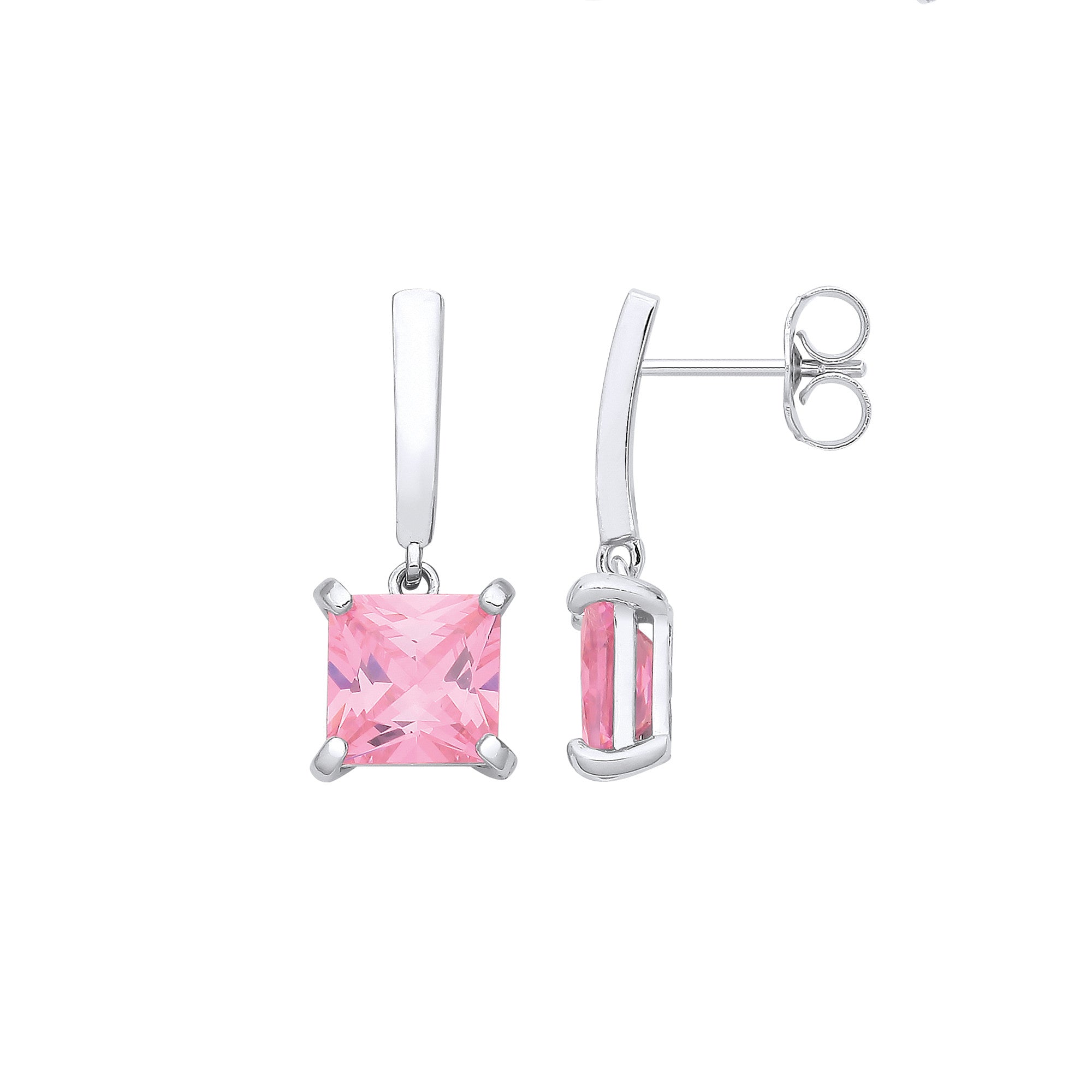 Silver P/cut Pink Cubic Zirconia Drop Earrings - Silver