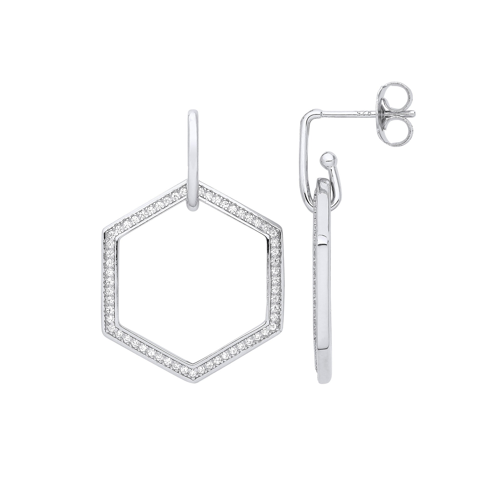 Silver Honeycomb Cubic Zirconia Earrings - Silver