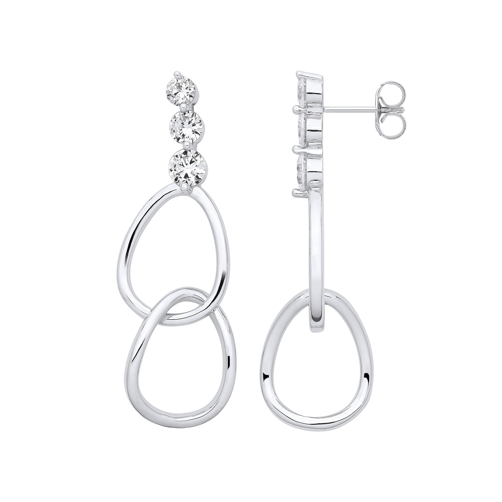 Silver Interlocked Teardrop Cubic Zirconia Earrings - Silver