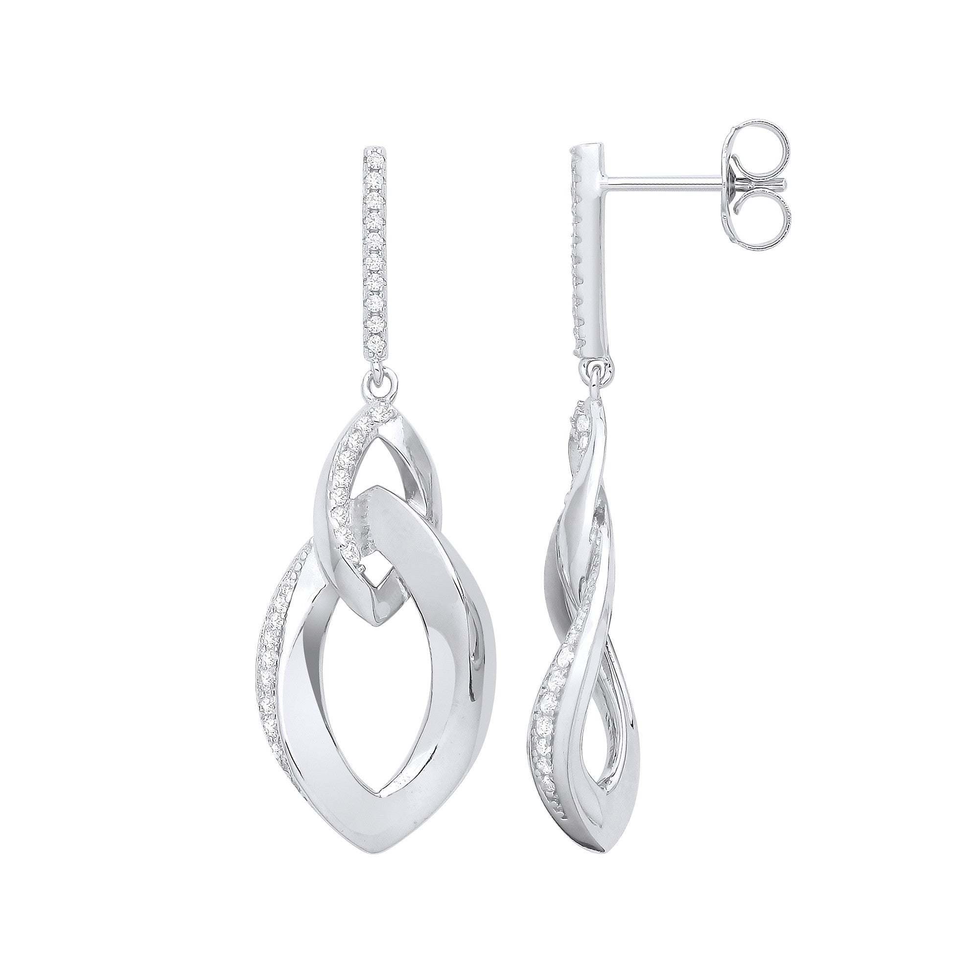 Silver Graduated Oval Cubic Zirconia Drop Earrings - Silver