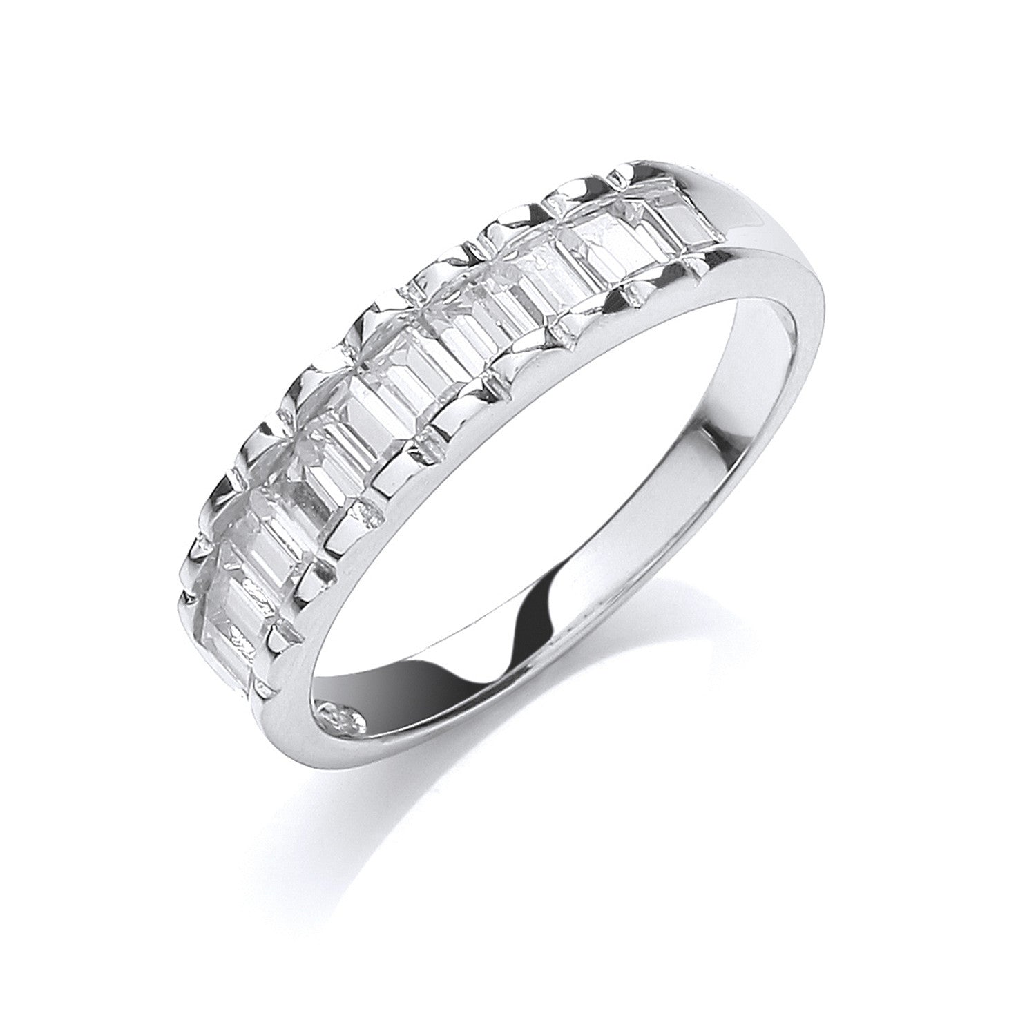 Silver 10 Baguettes Cubic Zirconia Half ET Ring - Silver