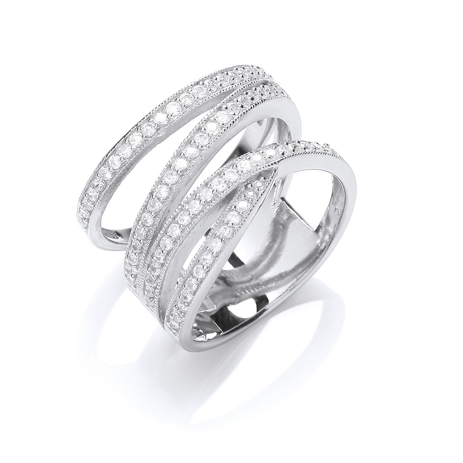 Silver Micro-Pave Multi Band Cubic Zirconia Ring - Silver